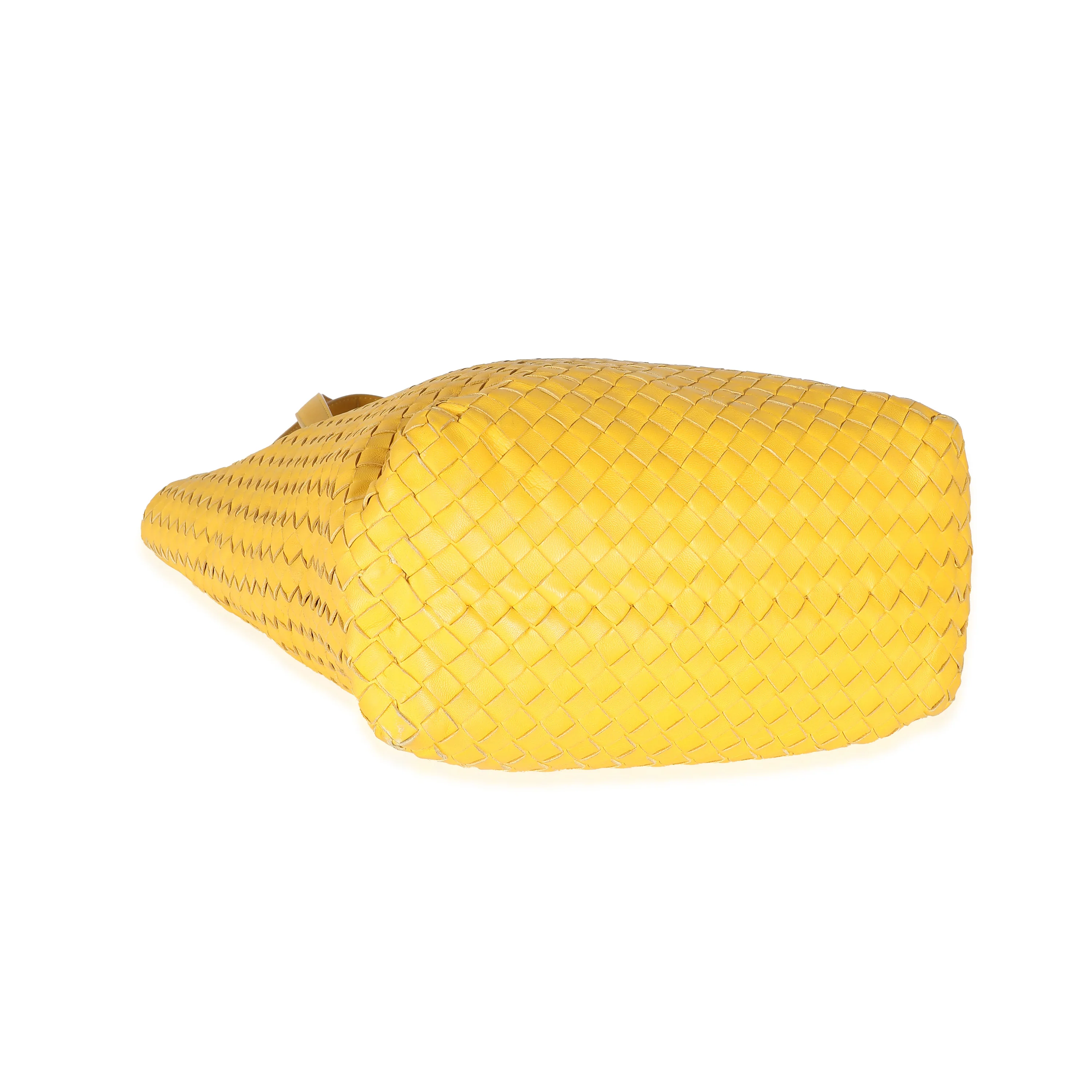 Yellow Intrecciato Nappa Vertical Shopper Tote - Image 5