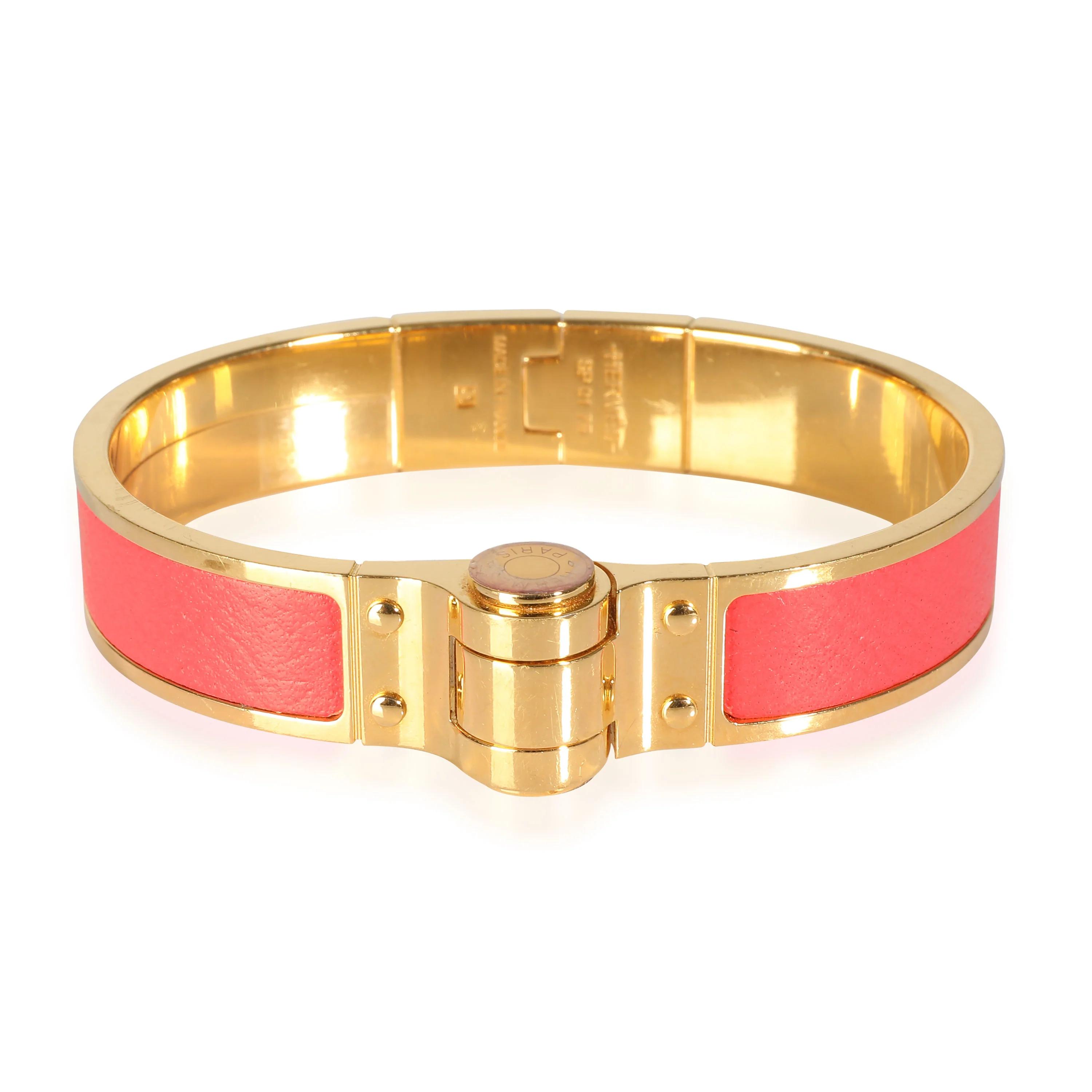 Hinges Bangle with Coral Leather