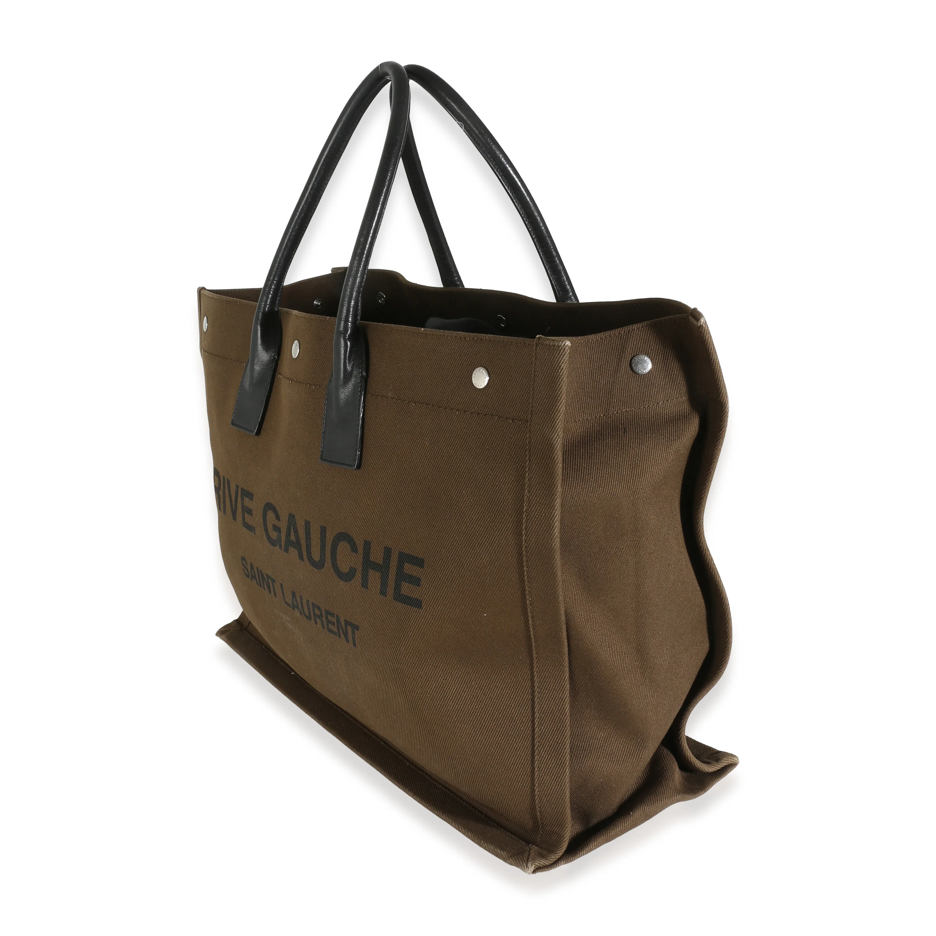 Khaki Canvas Black Calfskin Rive Gauche Tote - Image 2