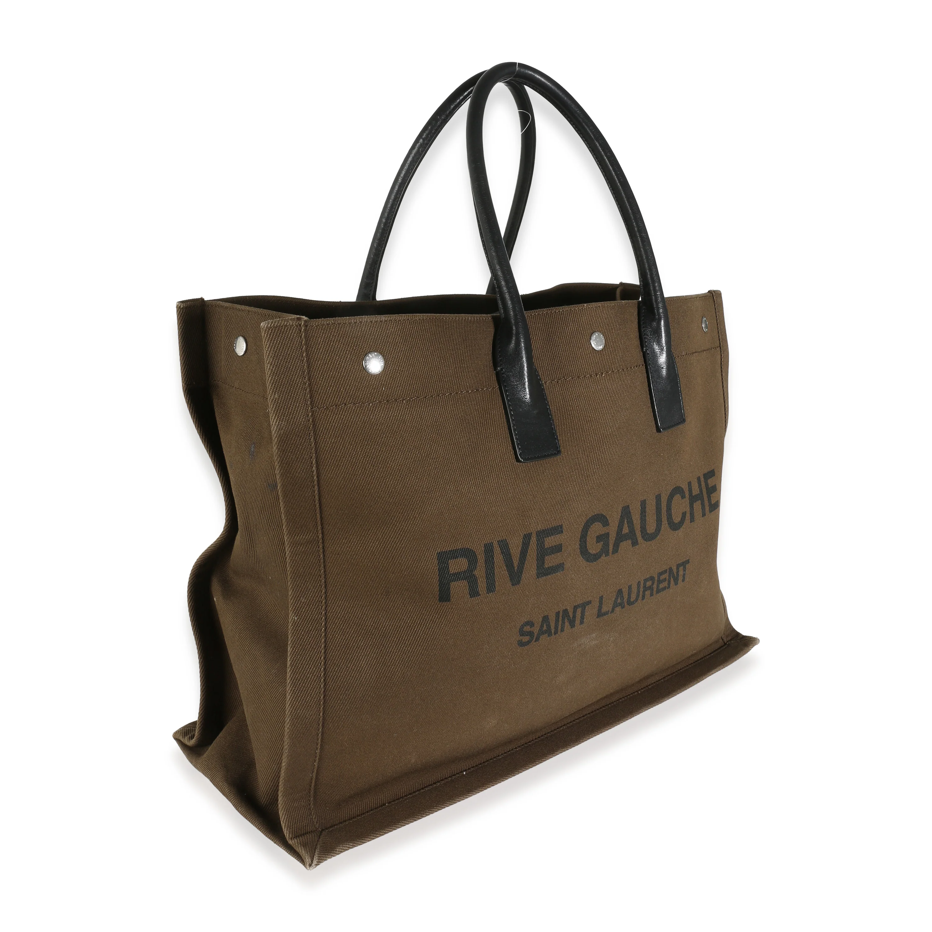 Khaki Canvas Black Calfskin Rive Gauche Tote - Image 3