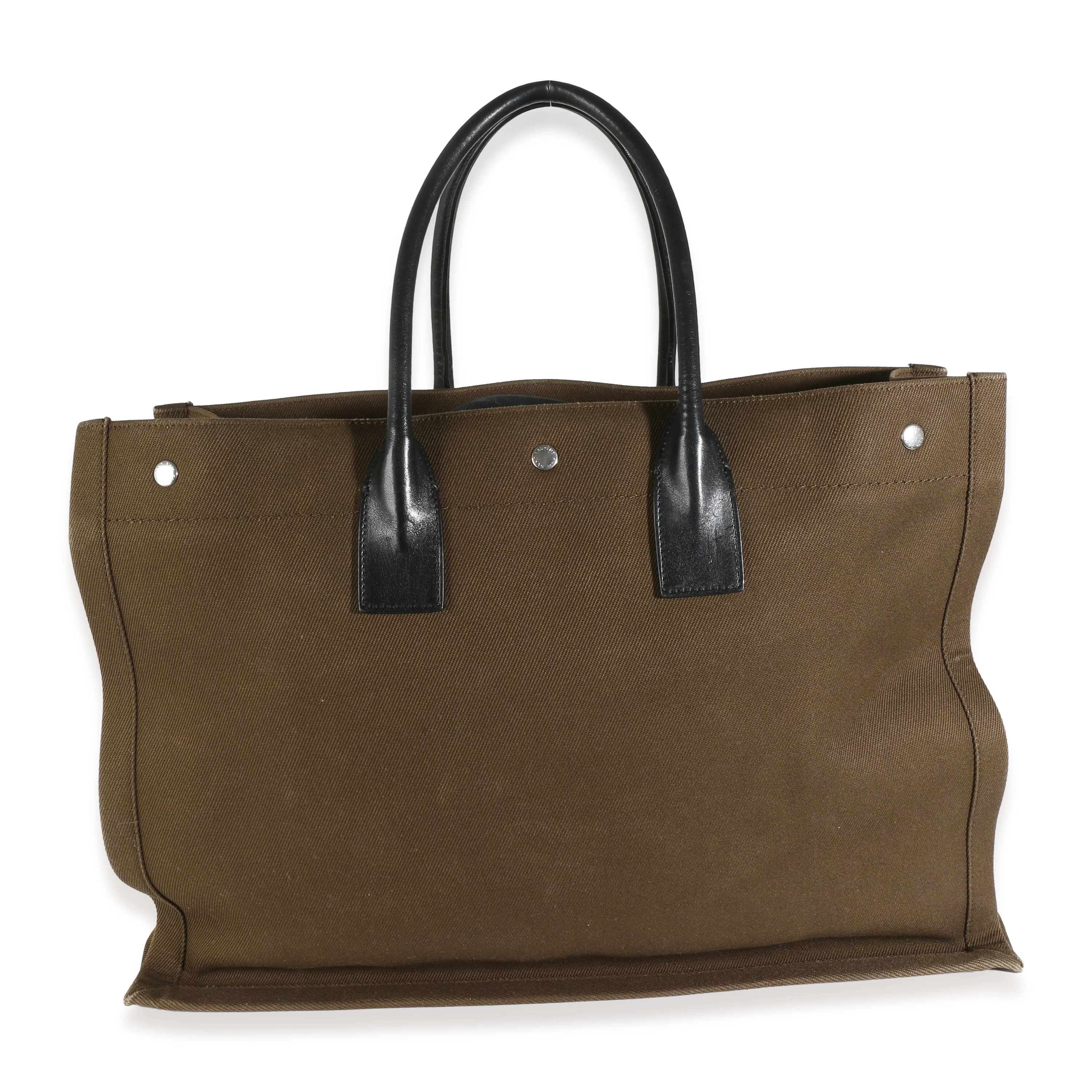 Khaki Canvas Black Calfskin Rive Gauche Tote - Image 4