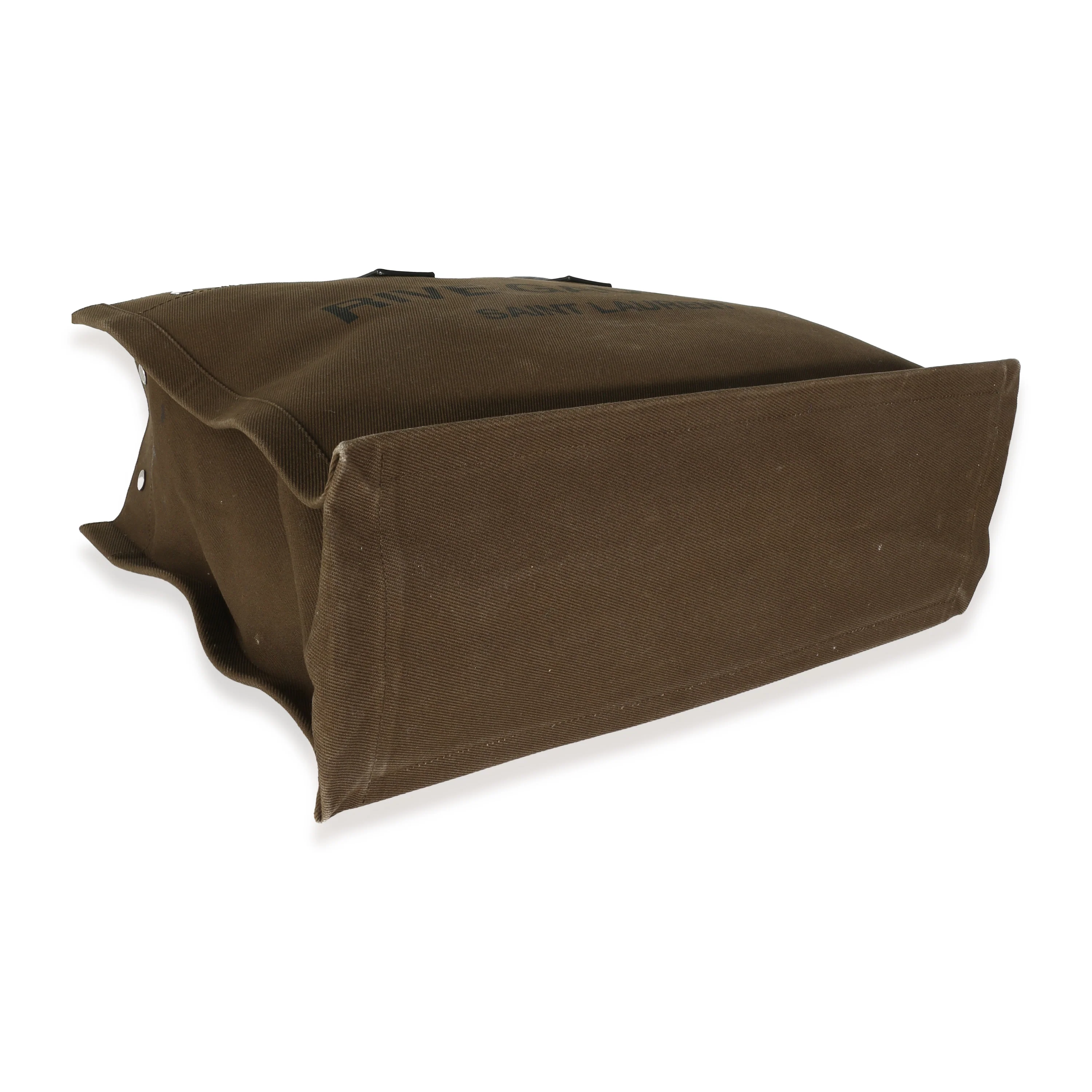 Khaki Canvas Black Calfskin Rive Gauche Tote - Image 6