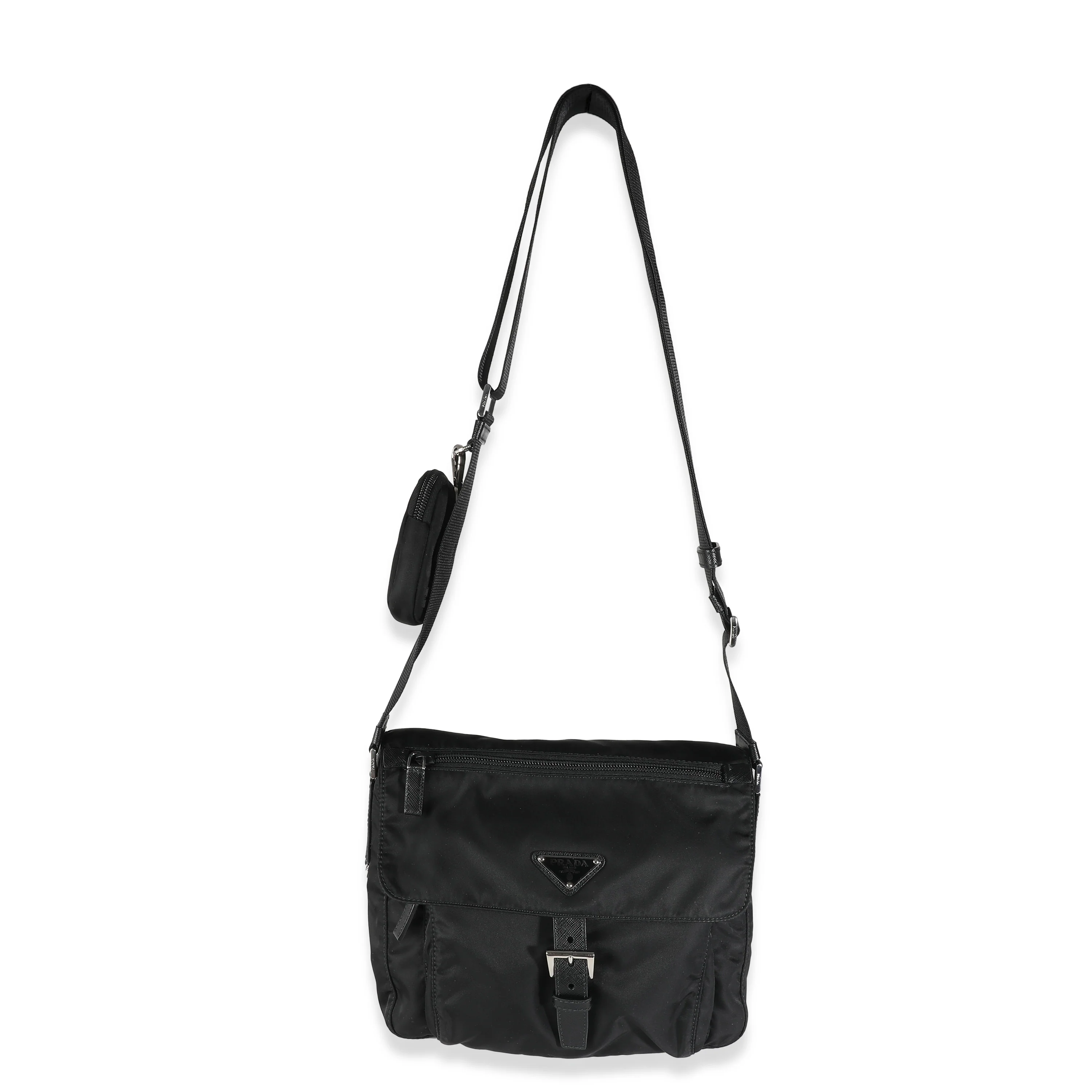 Black Re-Nylon Front Pocket Shoulder Bag - Image 8