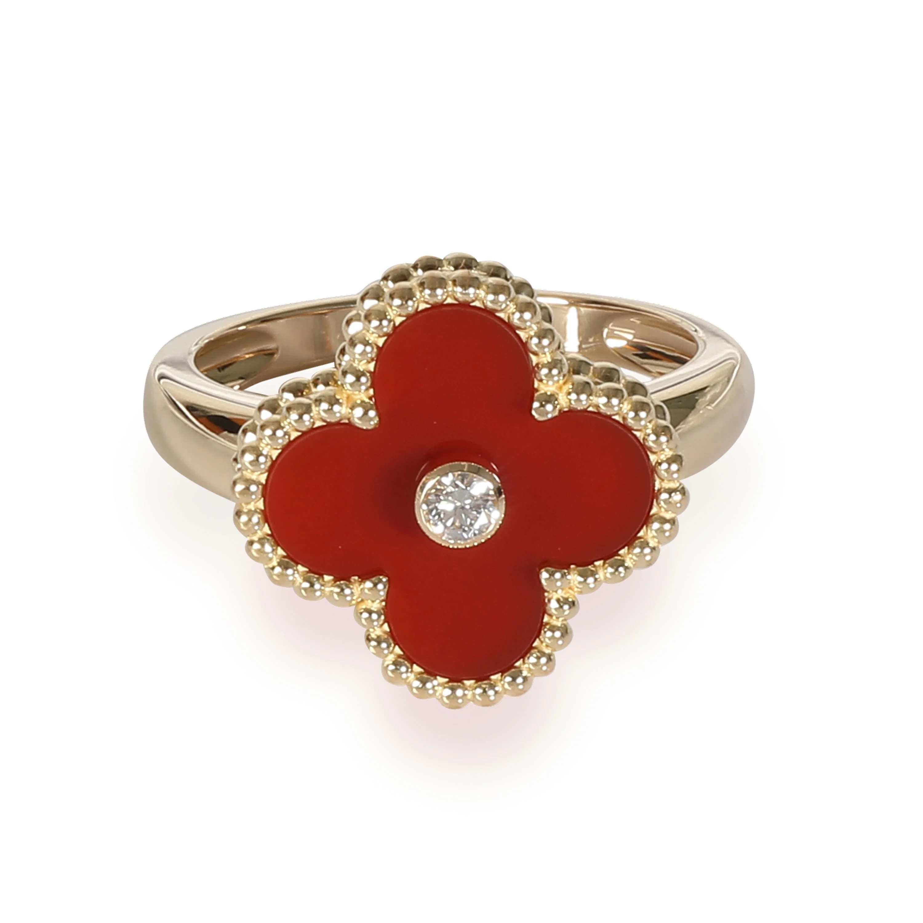Van Cleef & Arpels Vintage Alhambra Carnelian Ring in 18K Yellow Gold 0.05 CTW