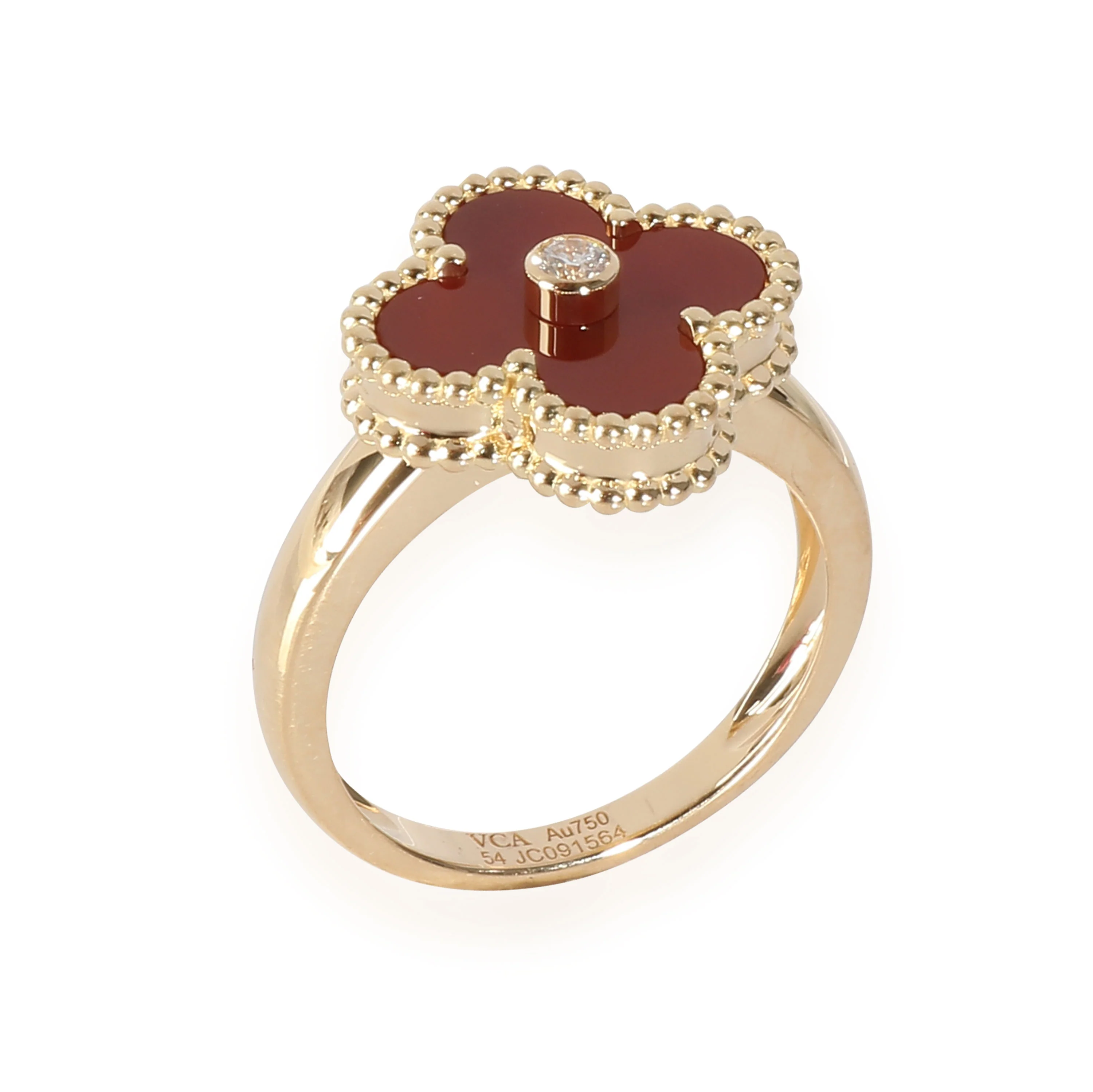Van Cleef & Arpels Vintage Alhambra Carnelian Ring in 18K Yellow Gold 0.05 CTW - Image 6