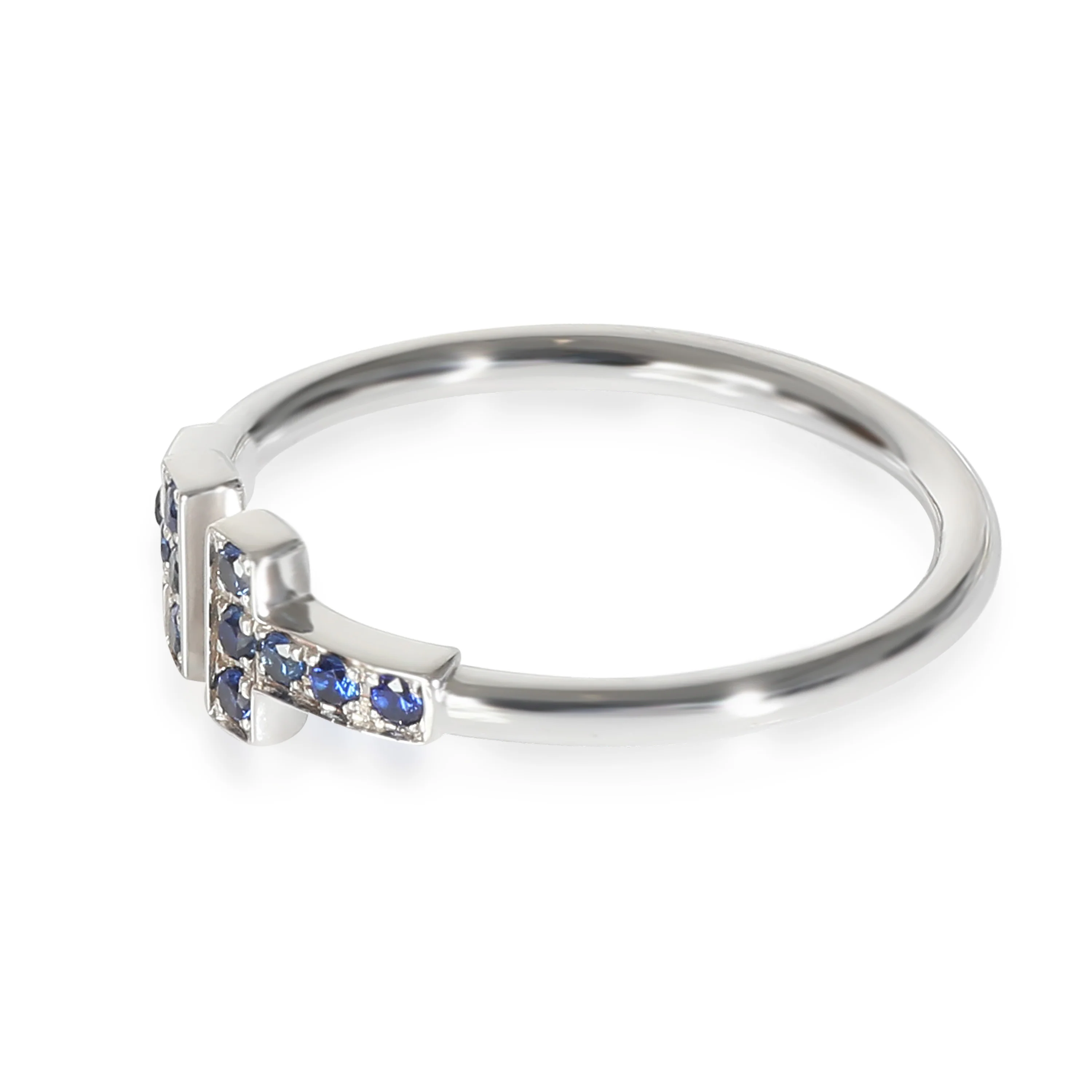 T Wire Blue Sapphire Ring in 18k White Gold 0.14 CTW - Image 2