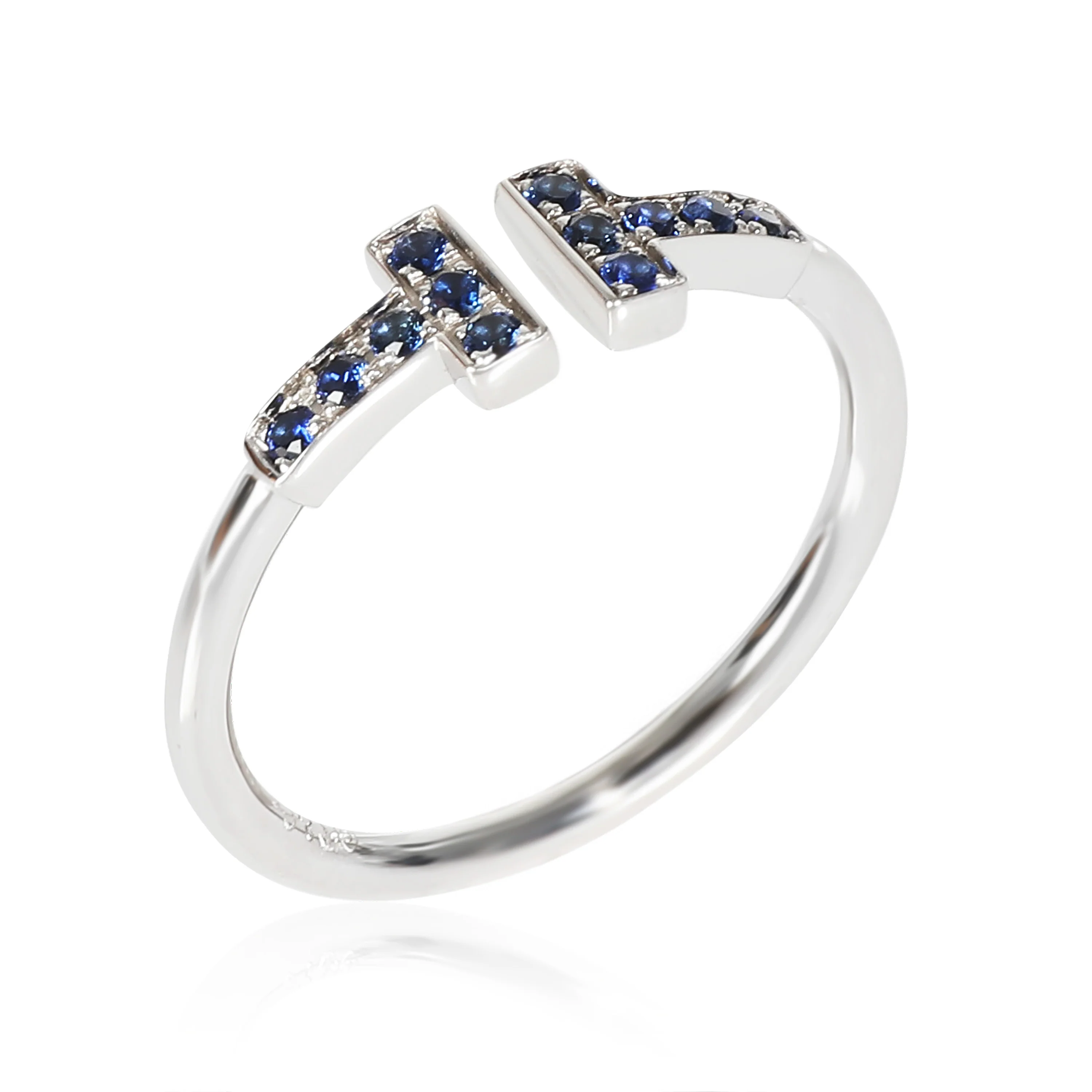 T Wire Blue Sapphire Ring in 18k White Gold 0.14 CTW - Image 3