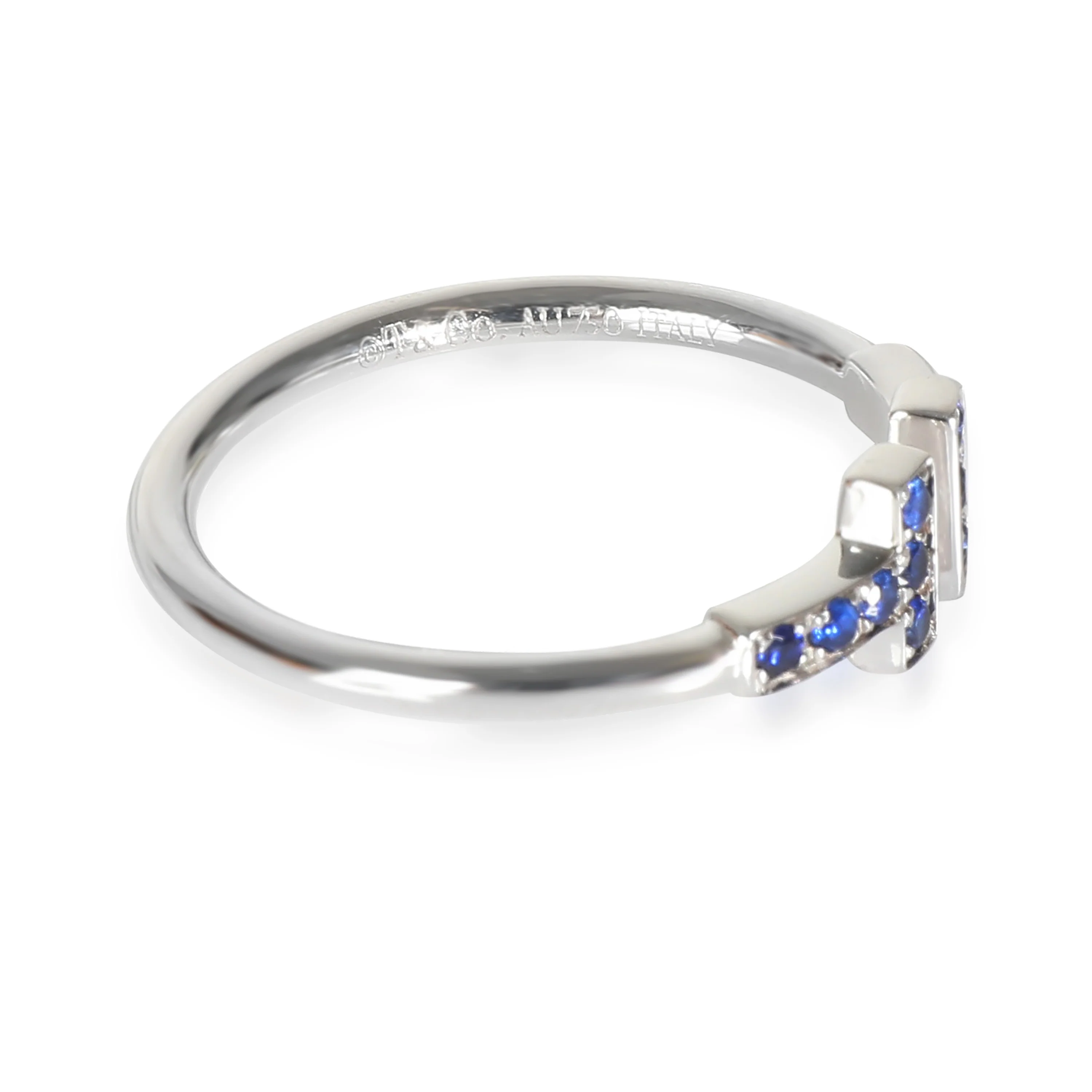 T Wire Blue Sapphire Ring in 18k White Gold 0.14 CTW - Image 5
