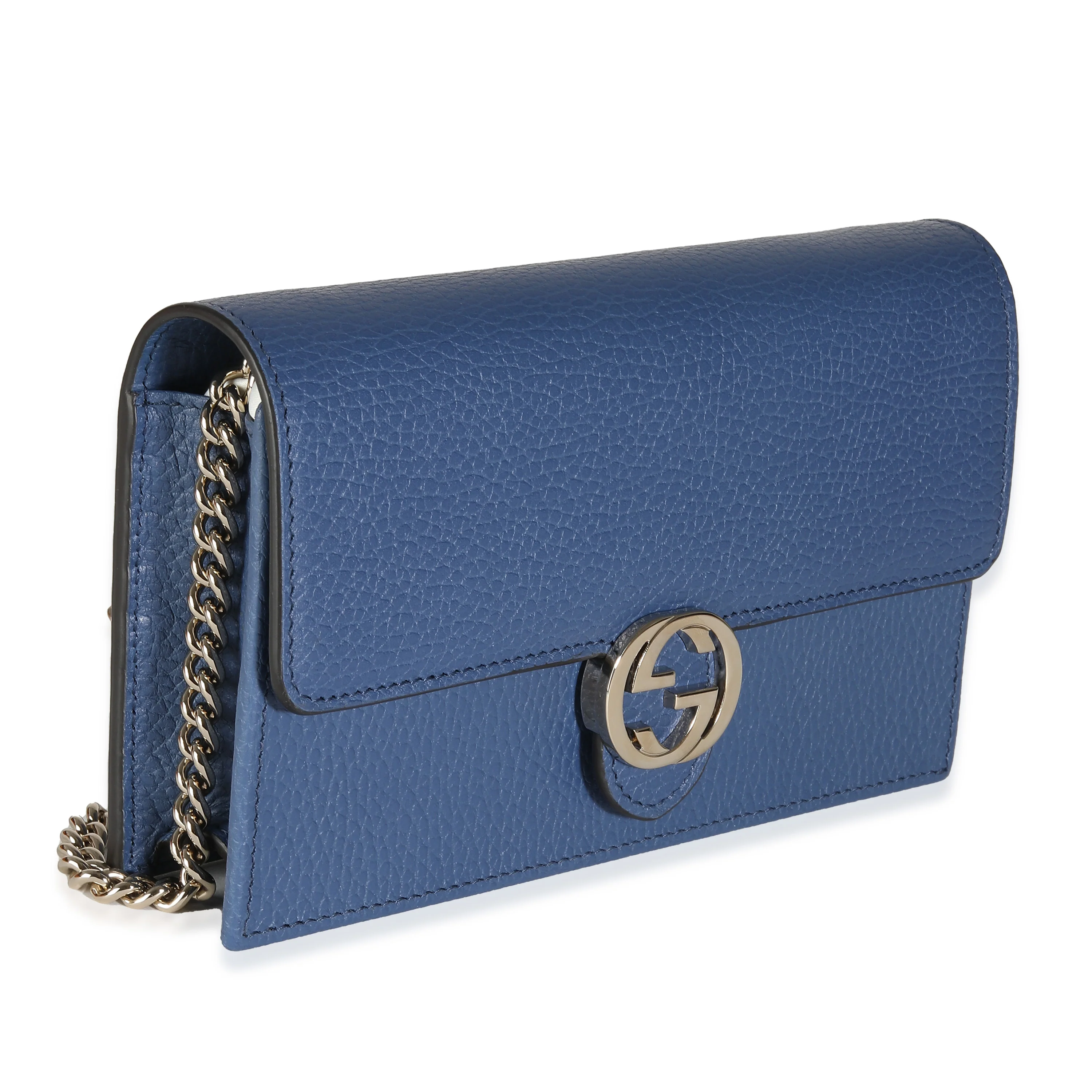 Blue Dollar Calfskin Interlocking G Chain Wallet - Image 3