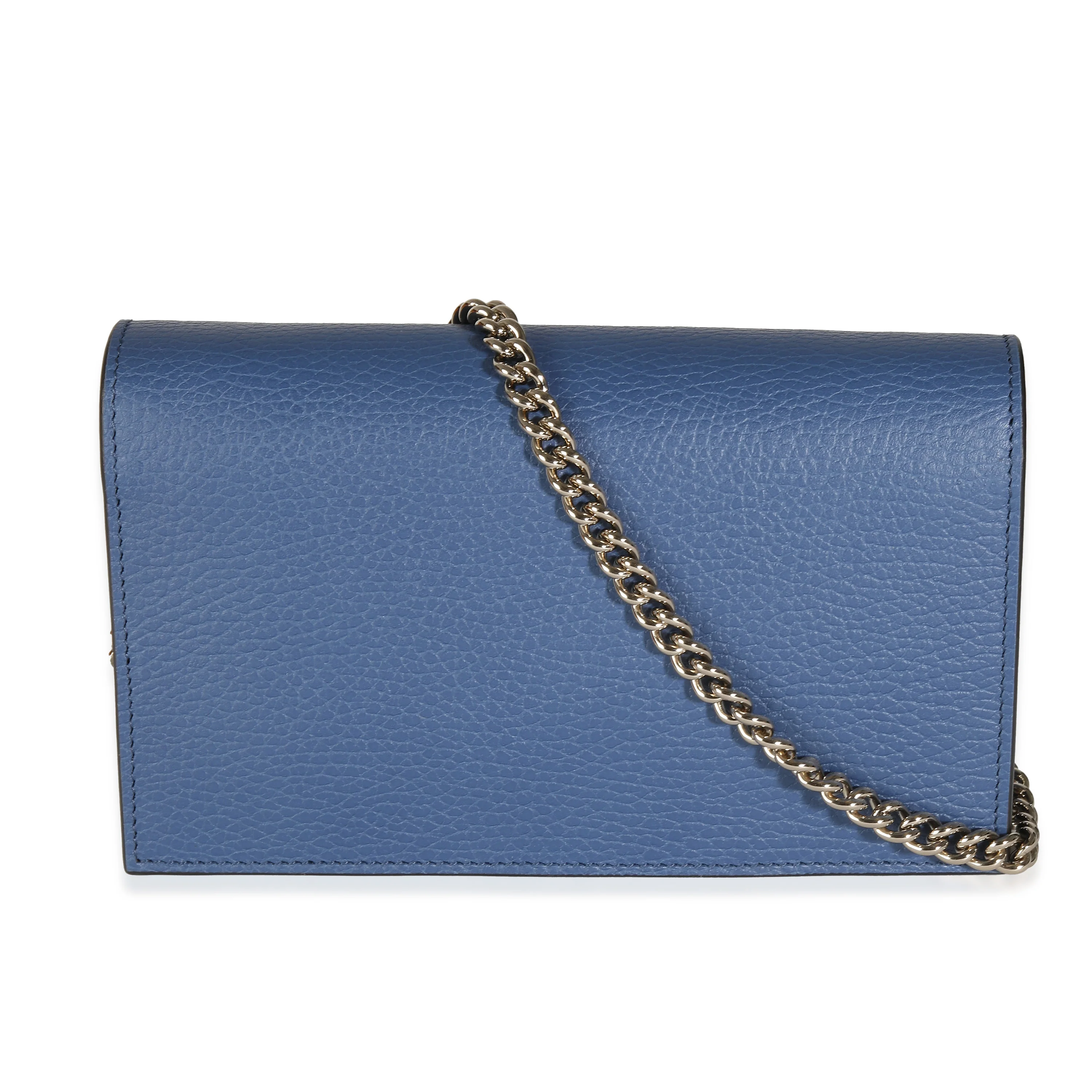Blue Dollar Calfskin Interlocking G Chain Wallet - Image 5