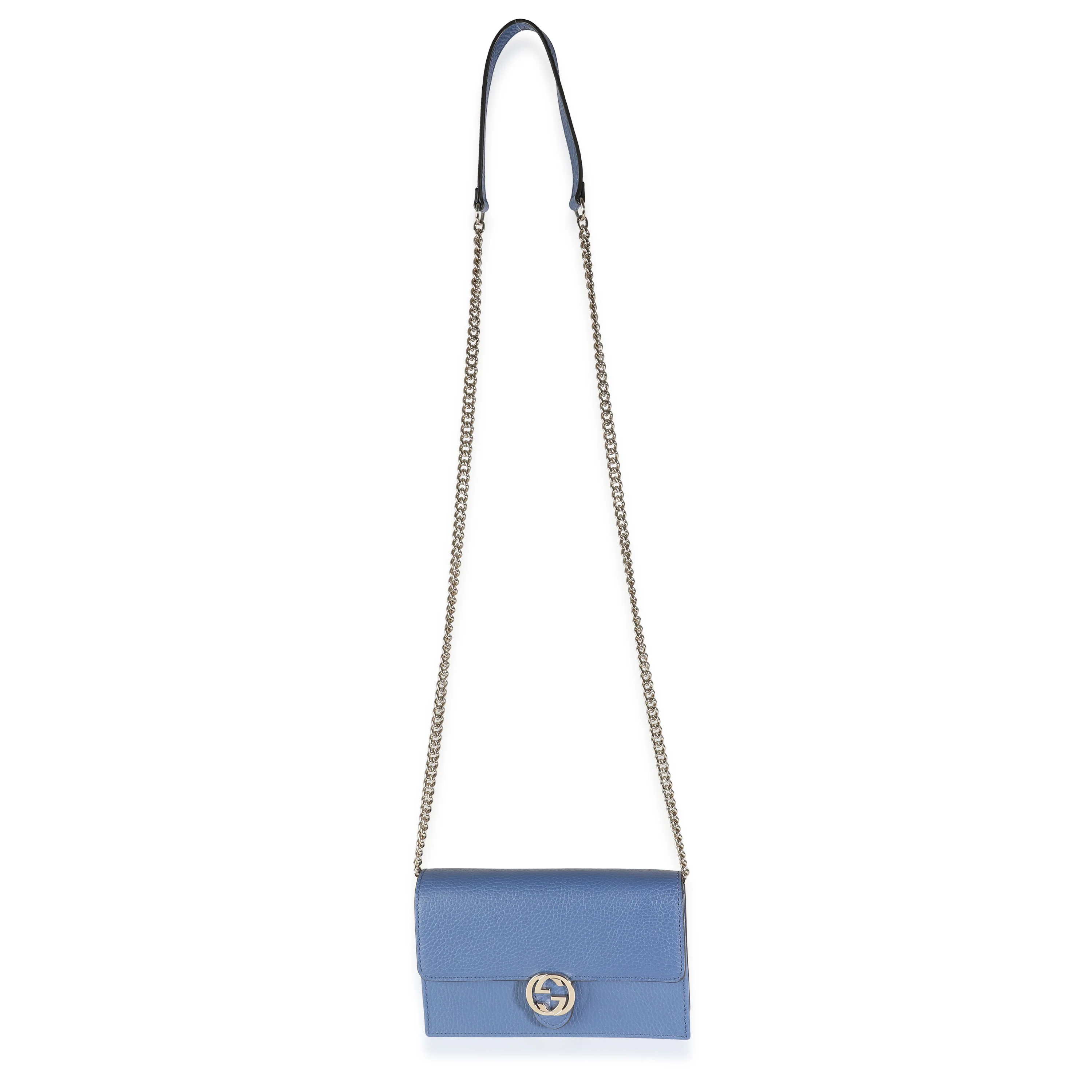 Blue Dollar Calfskin Interlocking G Chain Wallet - Image 7