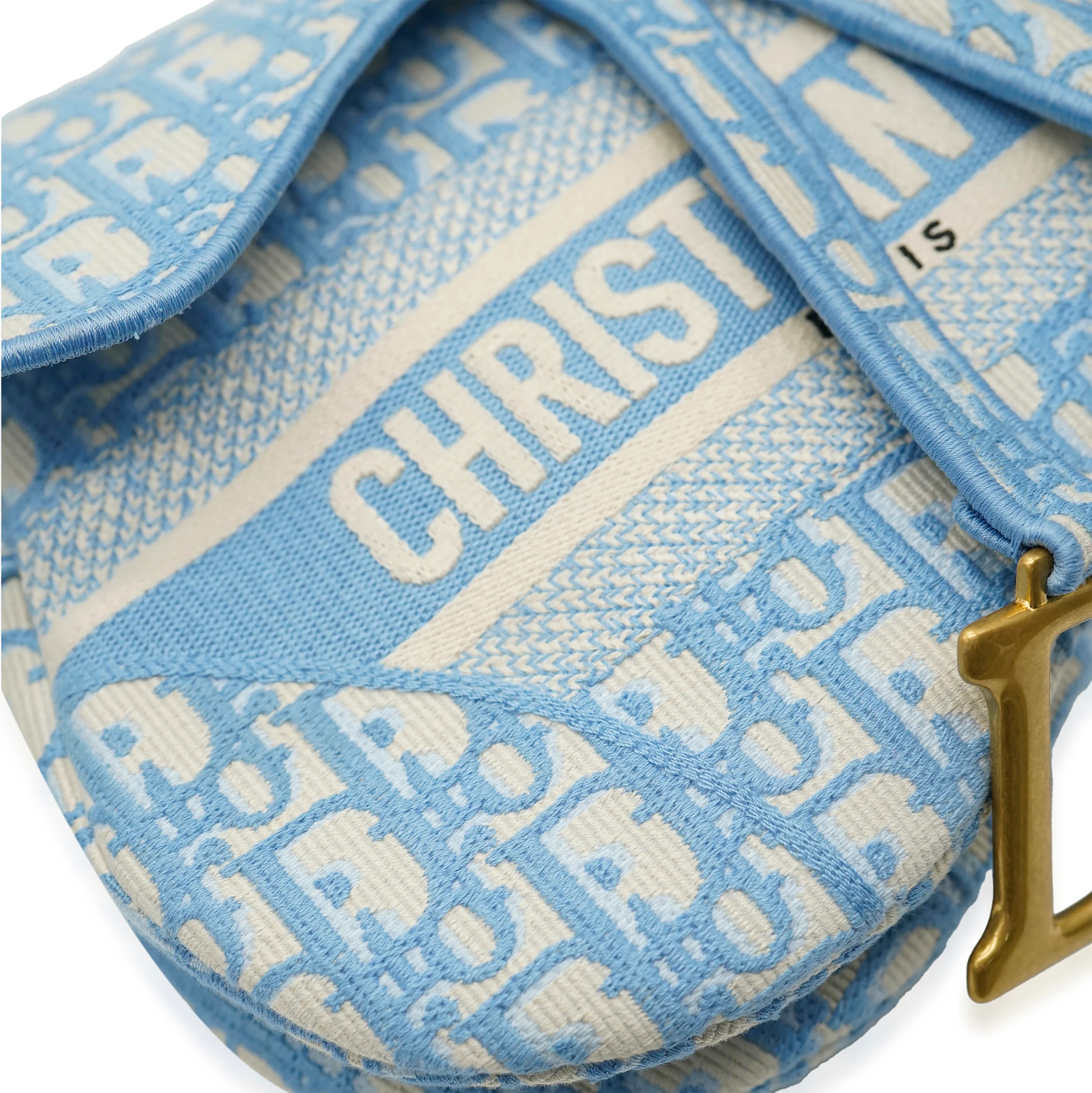 Light Blue Oblique Jacquard Canvas Saddle Bag - Image 6