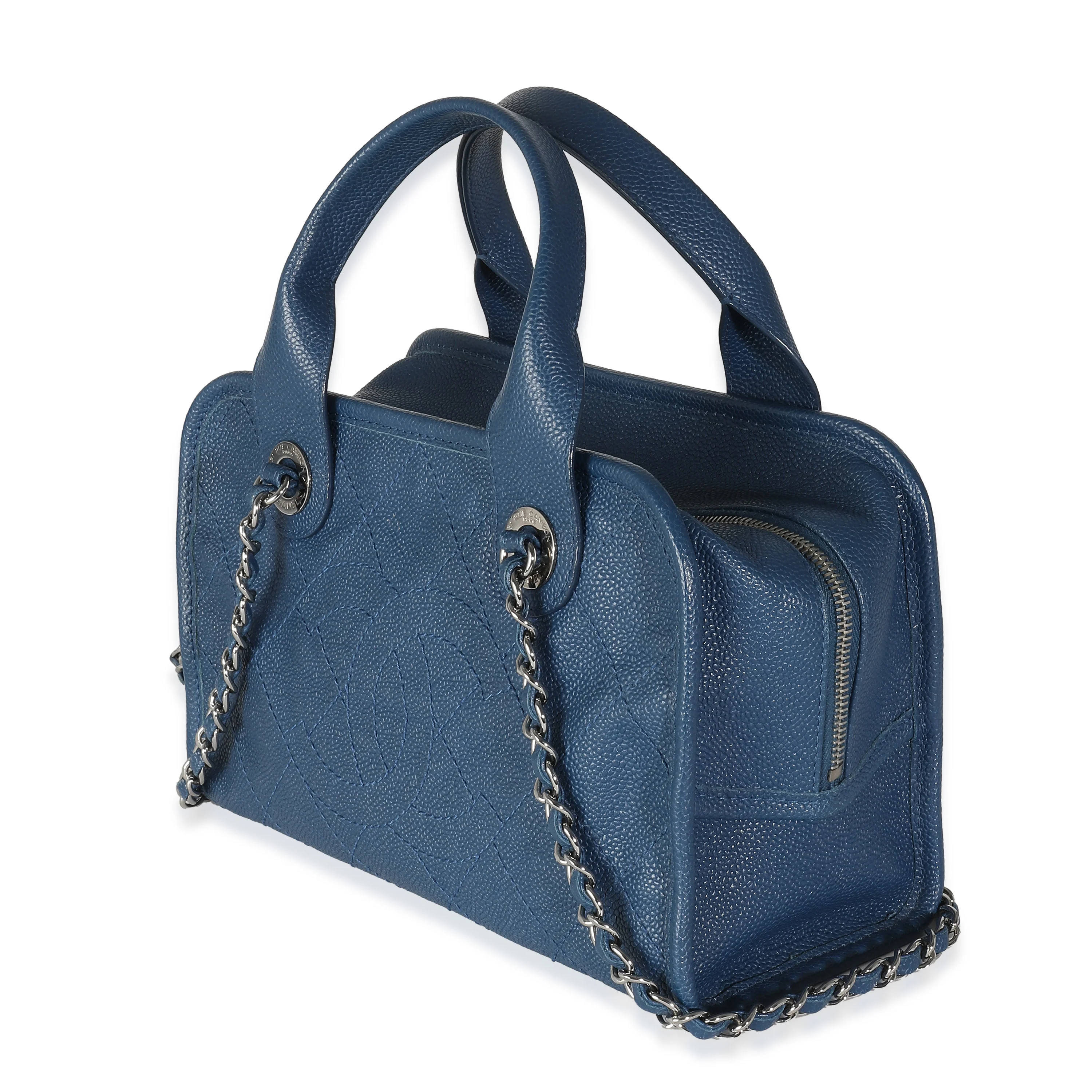 Blue Quilted Caviar Deauville Bowling Handbag - Image 2