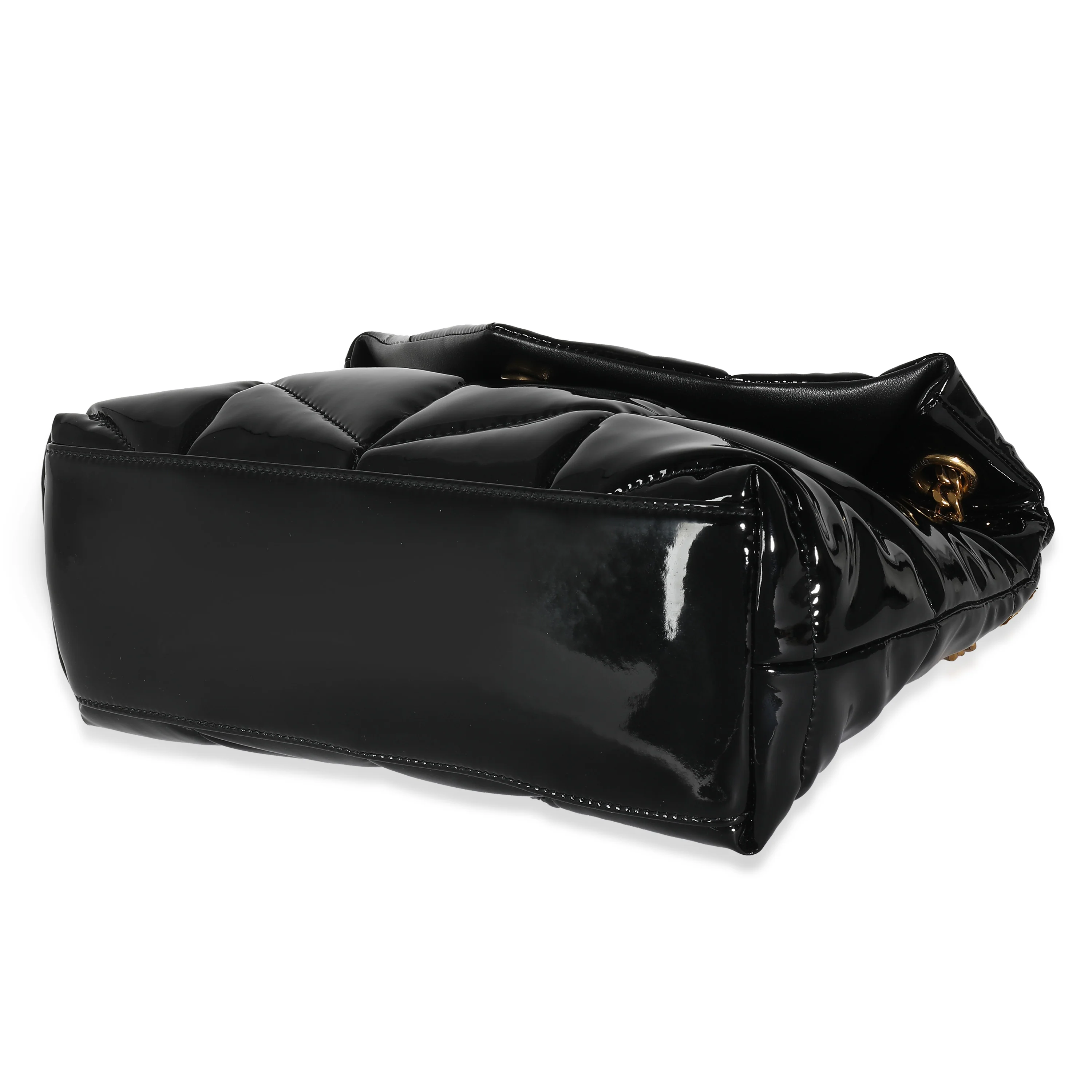 Black Quilted Patent Small Lou Puffer Chain Bag - Image 6