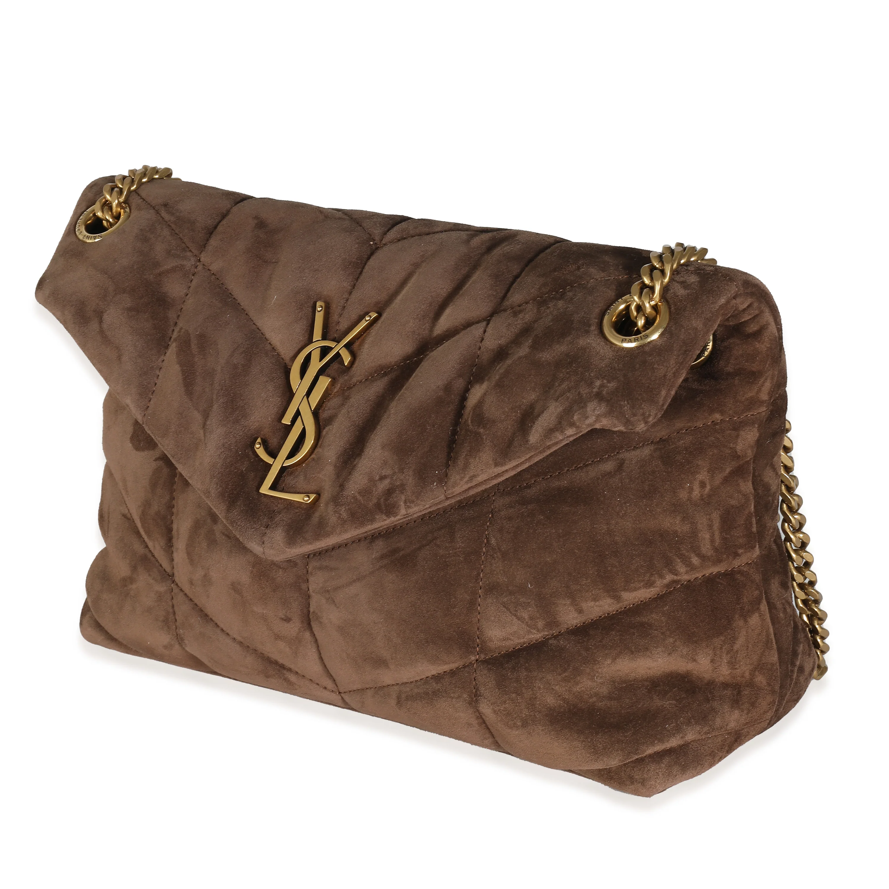 Brown Quilted Suede Small Puffer Bag - Image 3