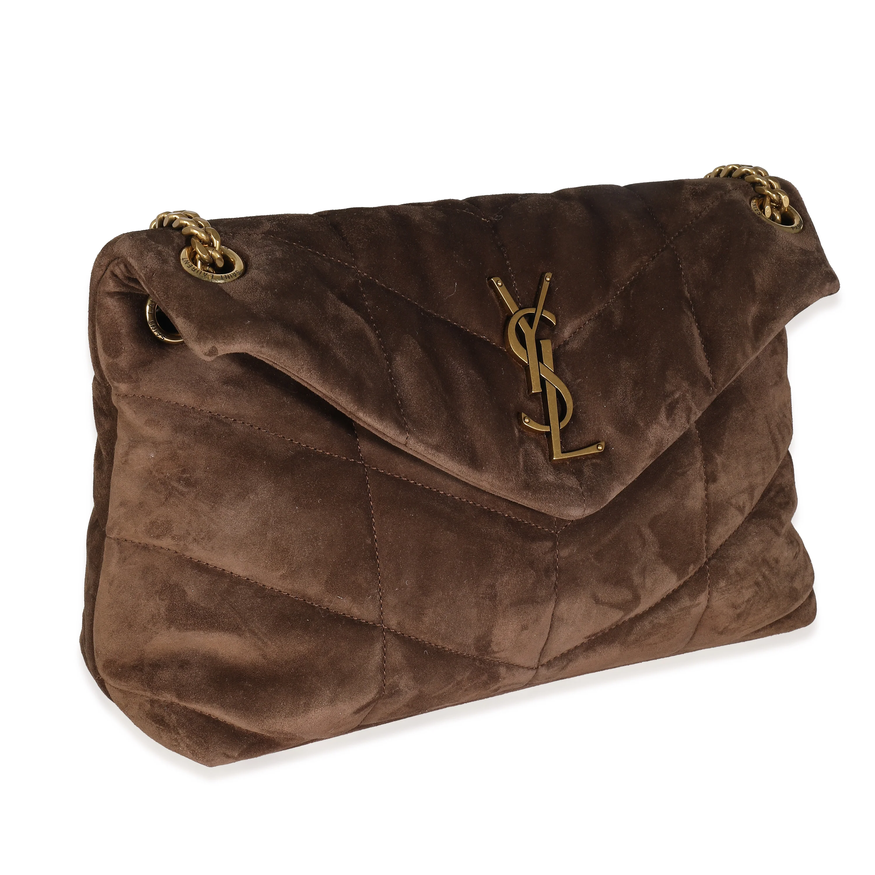 Brown Quilted Suede Small Puffer Bag - Image 4
