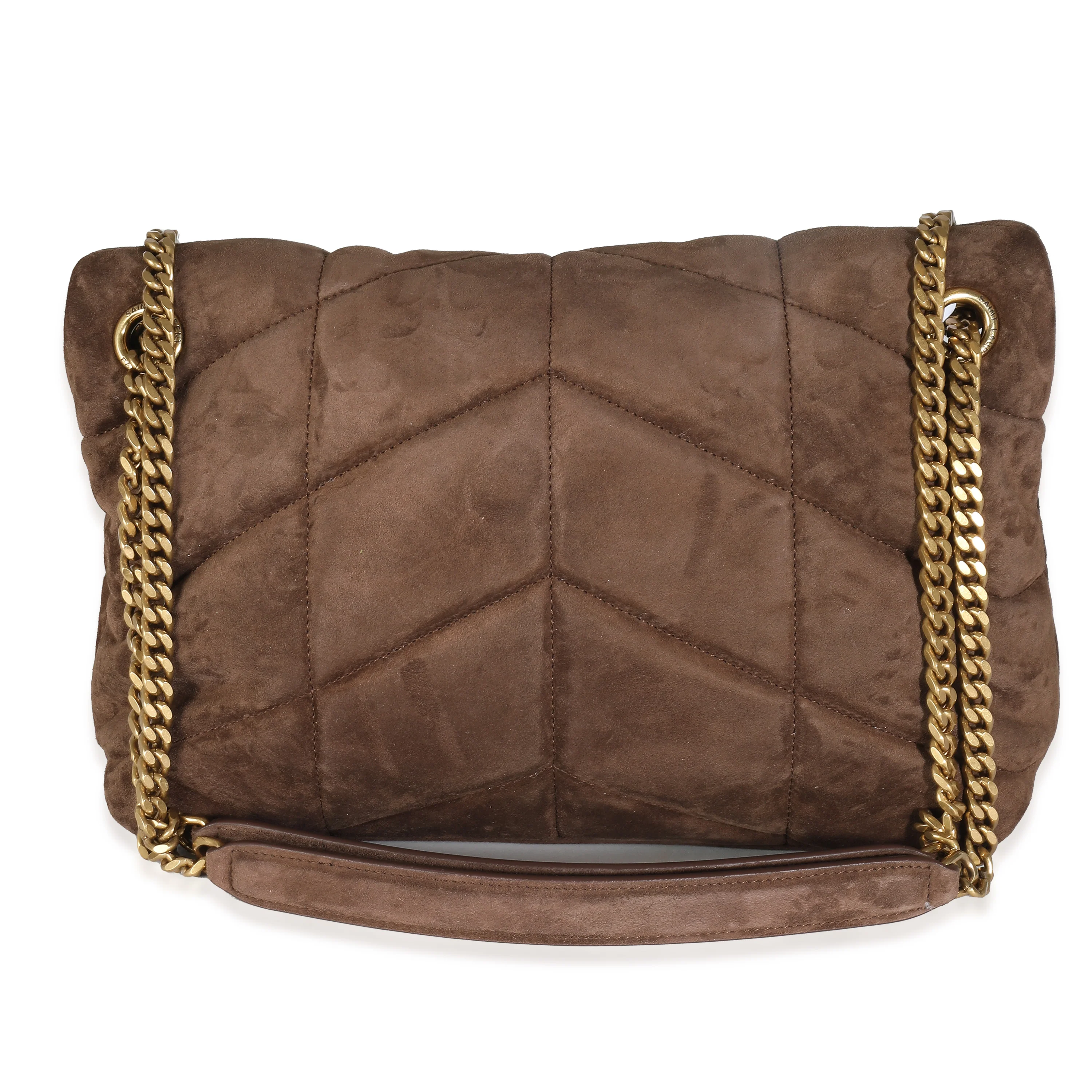 Brown Quilted Suede Small Puffer Bag - Image 5