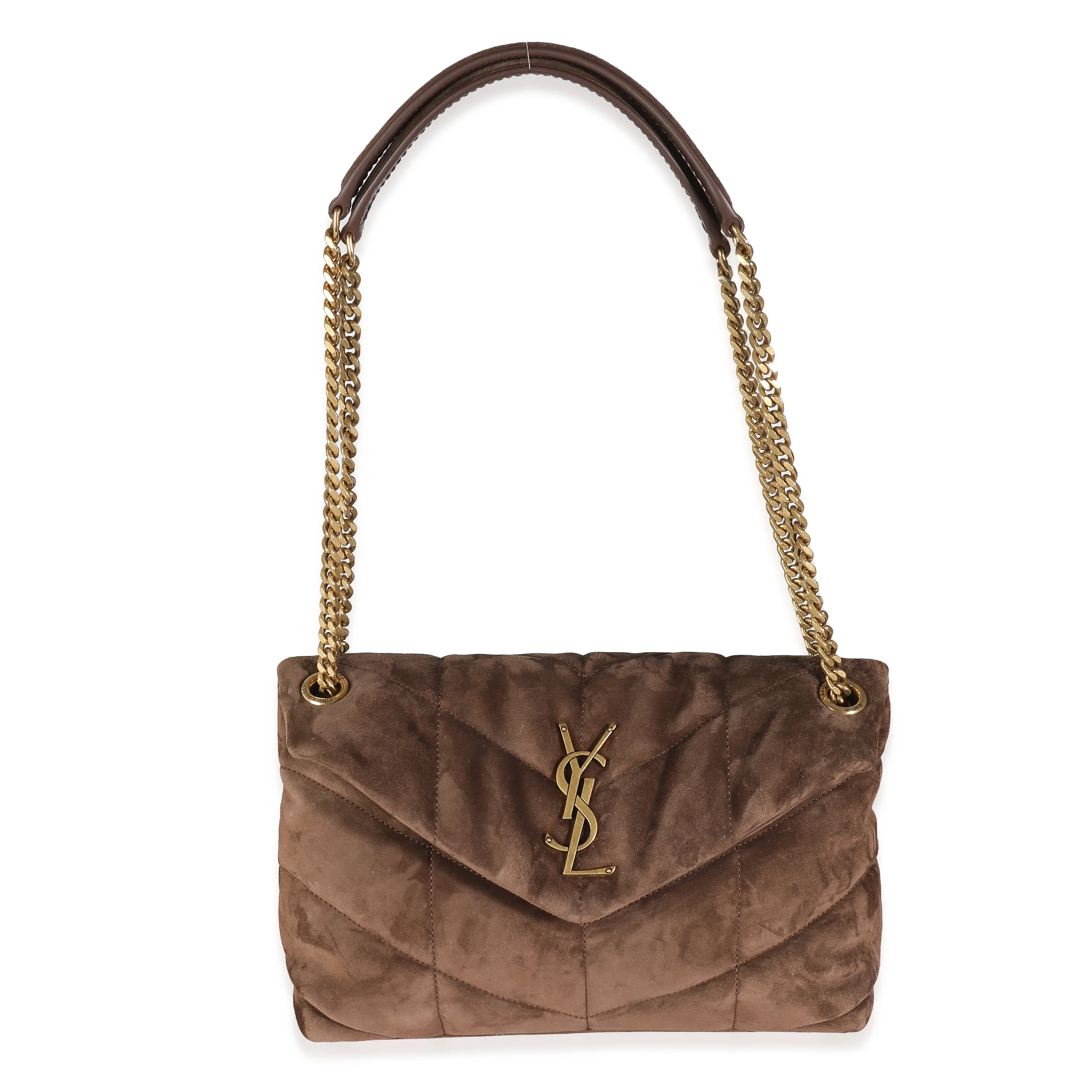 Brown Quilted Suede Small Puffer Bag - Image 9