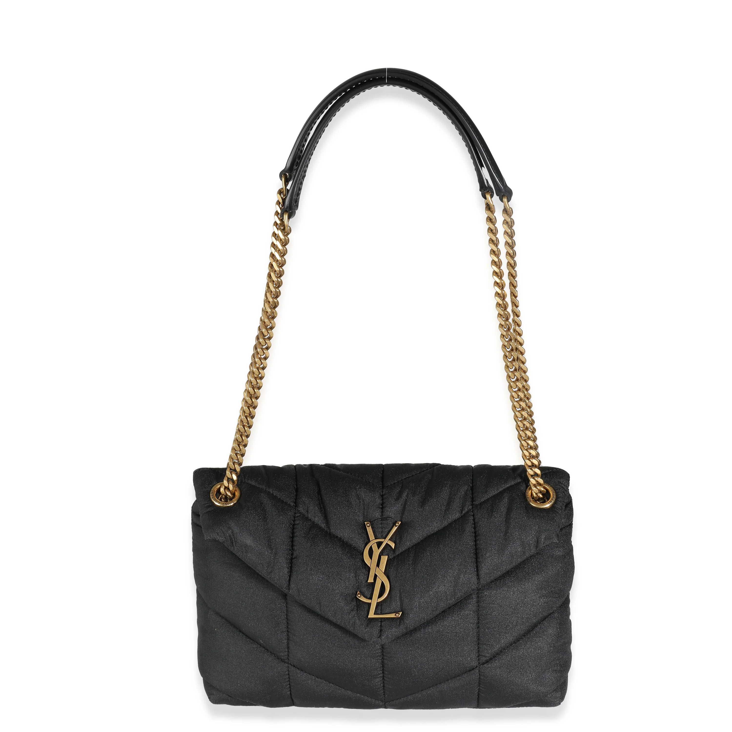 Black Quilted Nylon Small Lou Puffer Chain Bag - Image 8