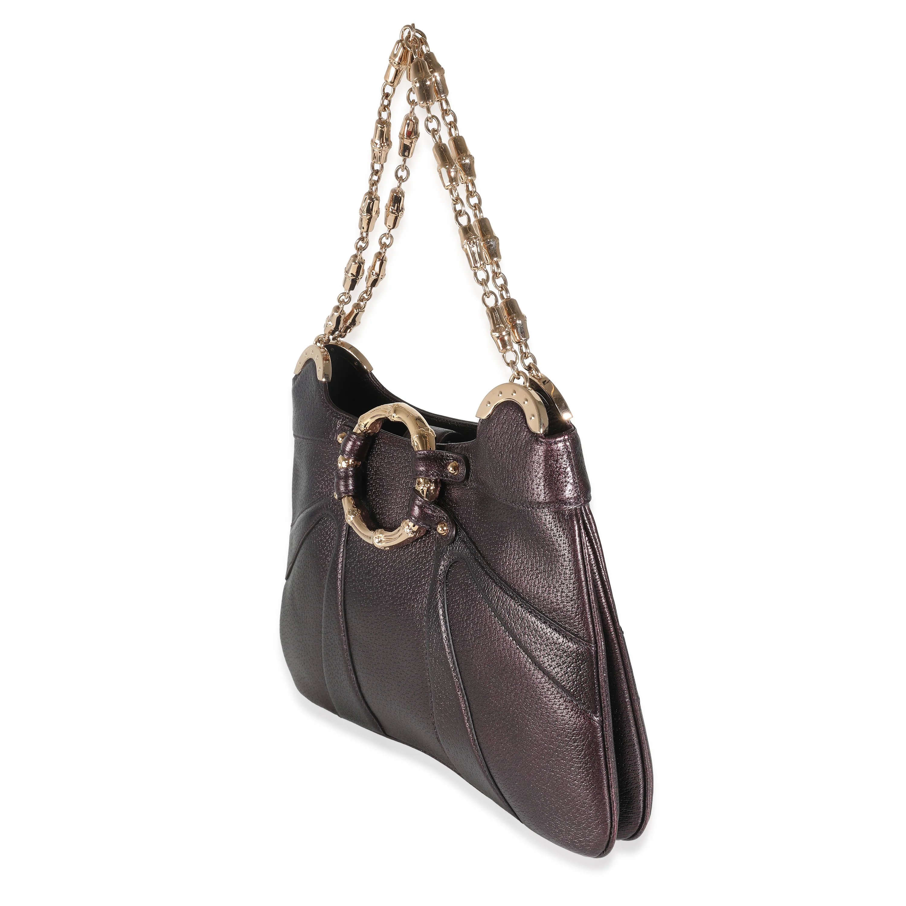Purple Metallic Leather Bamboo Chain Shoulder Bag - Image 2