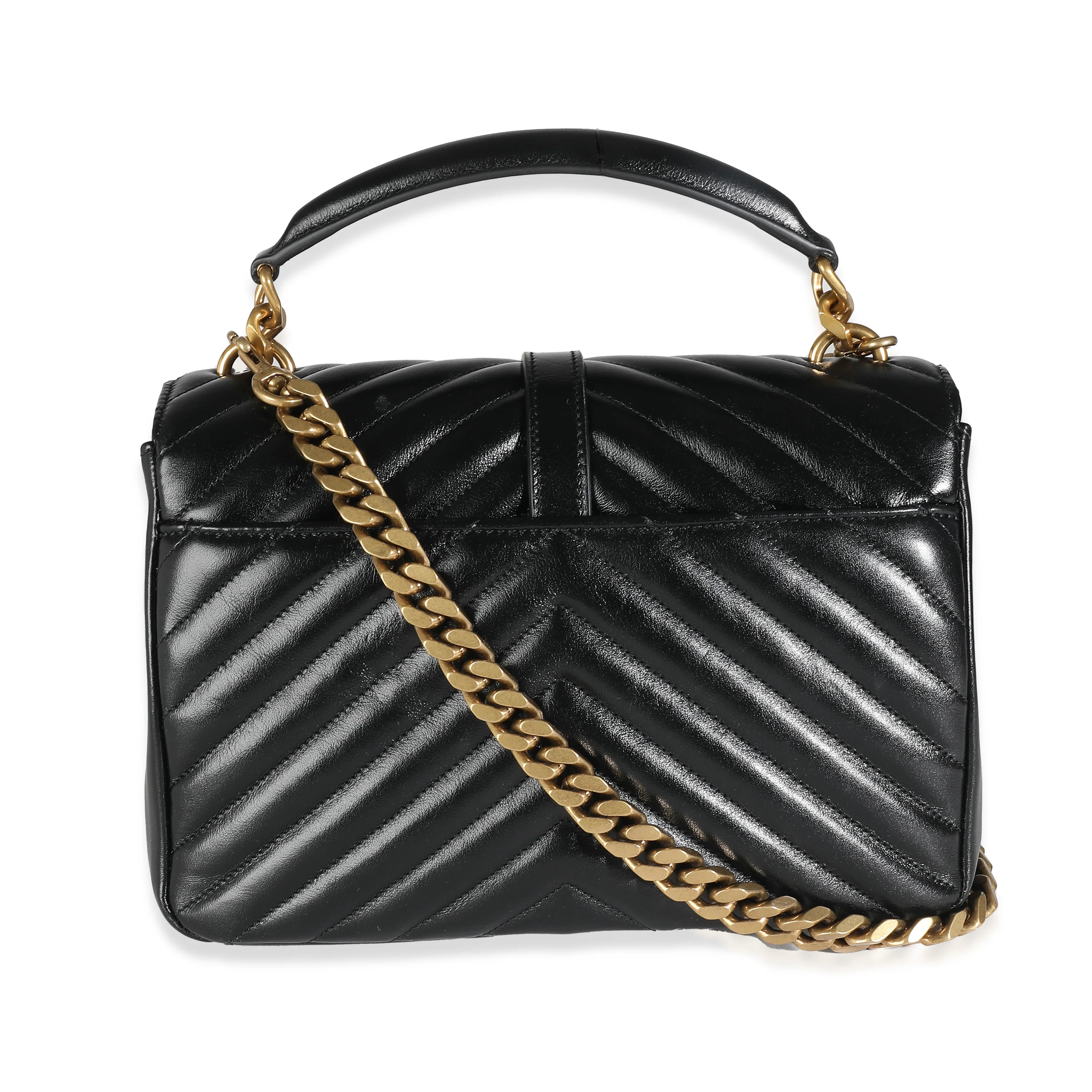 Black Shiny Calfskin Chevron Medium College Bag - Image 5