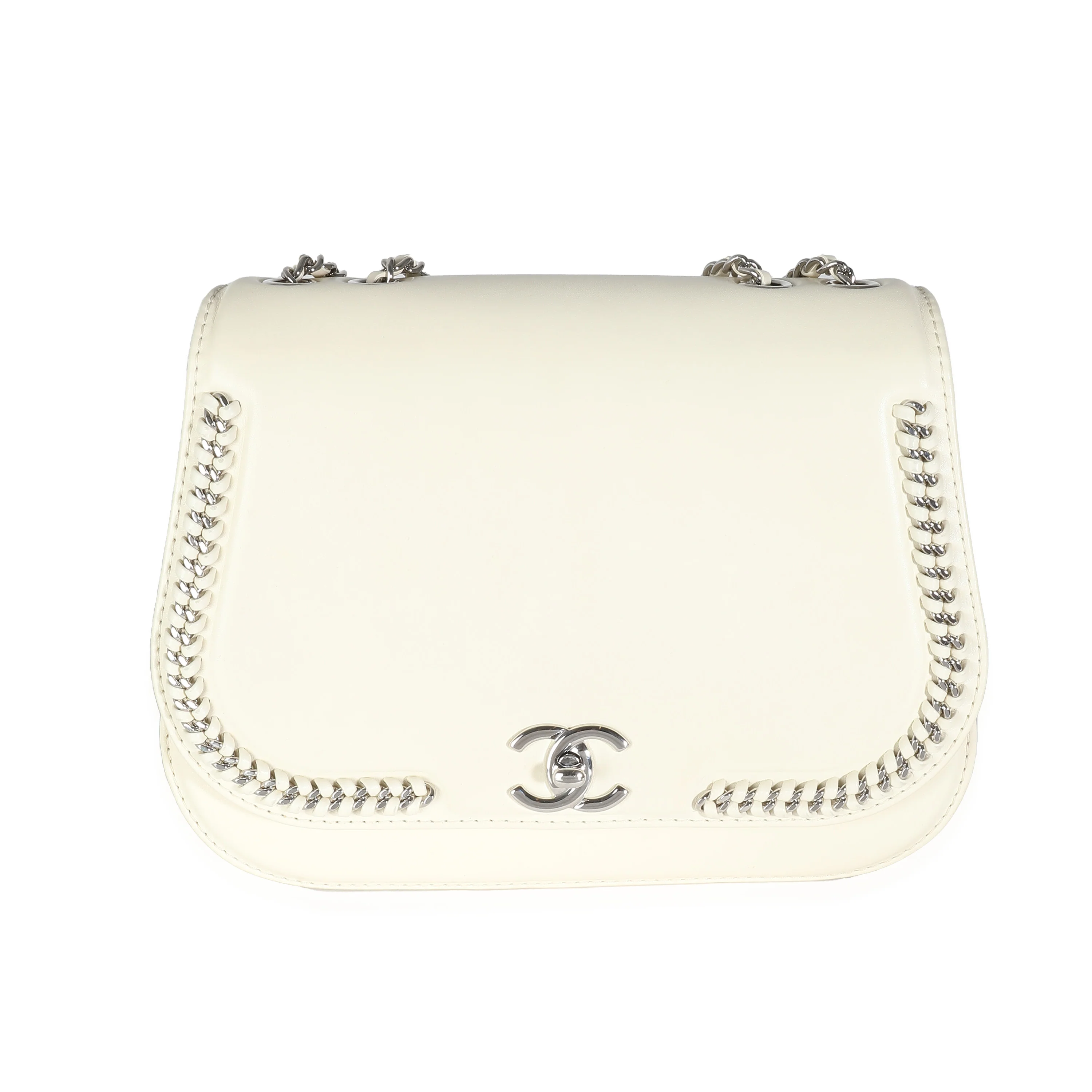 White Calfskin Small Braided Chain Chic Flap Bag