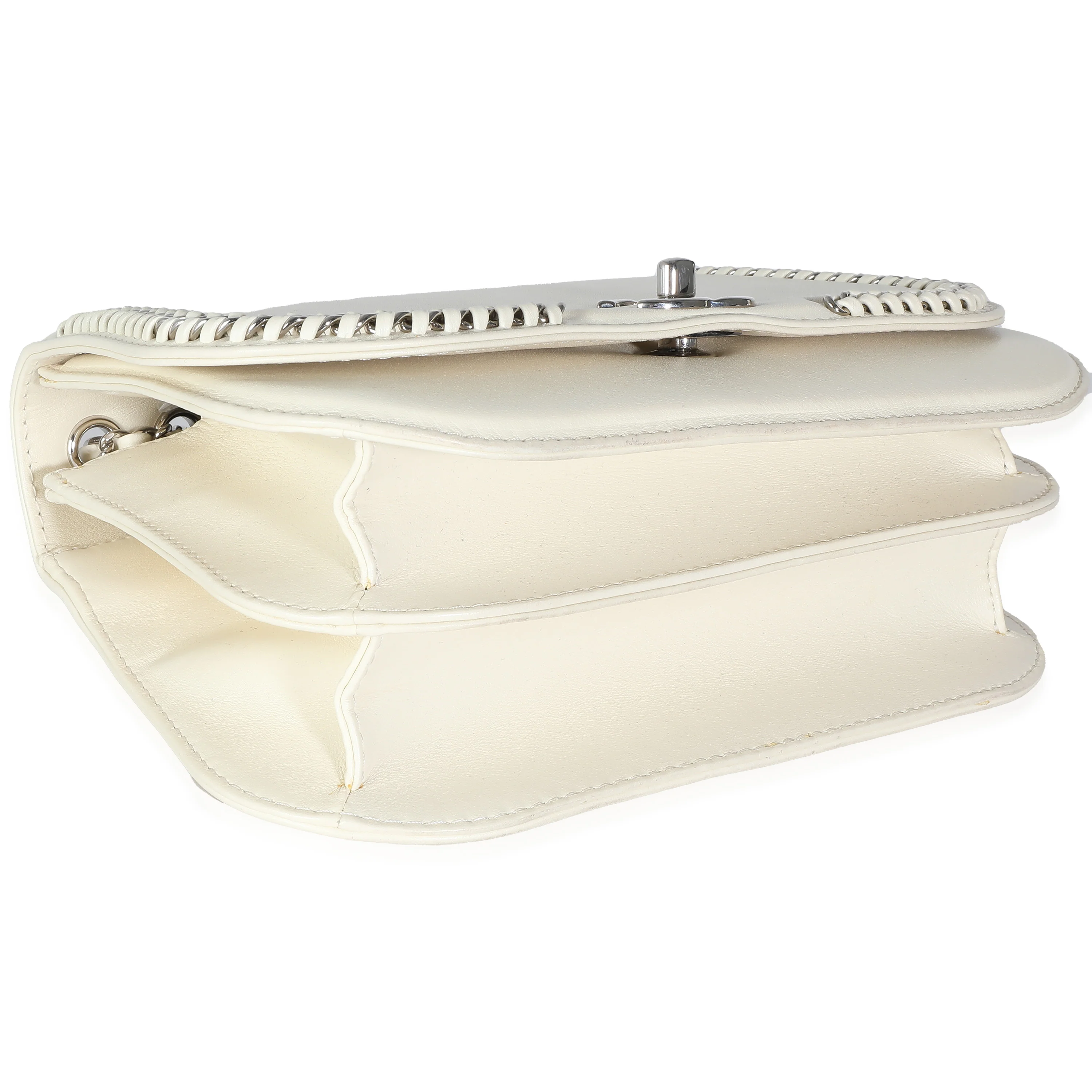 White Calfskin Small Braided Chain Chic Flap Bag - Image 6