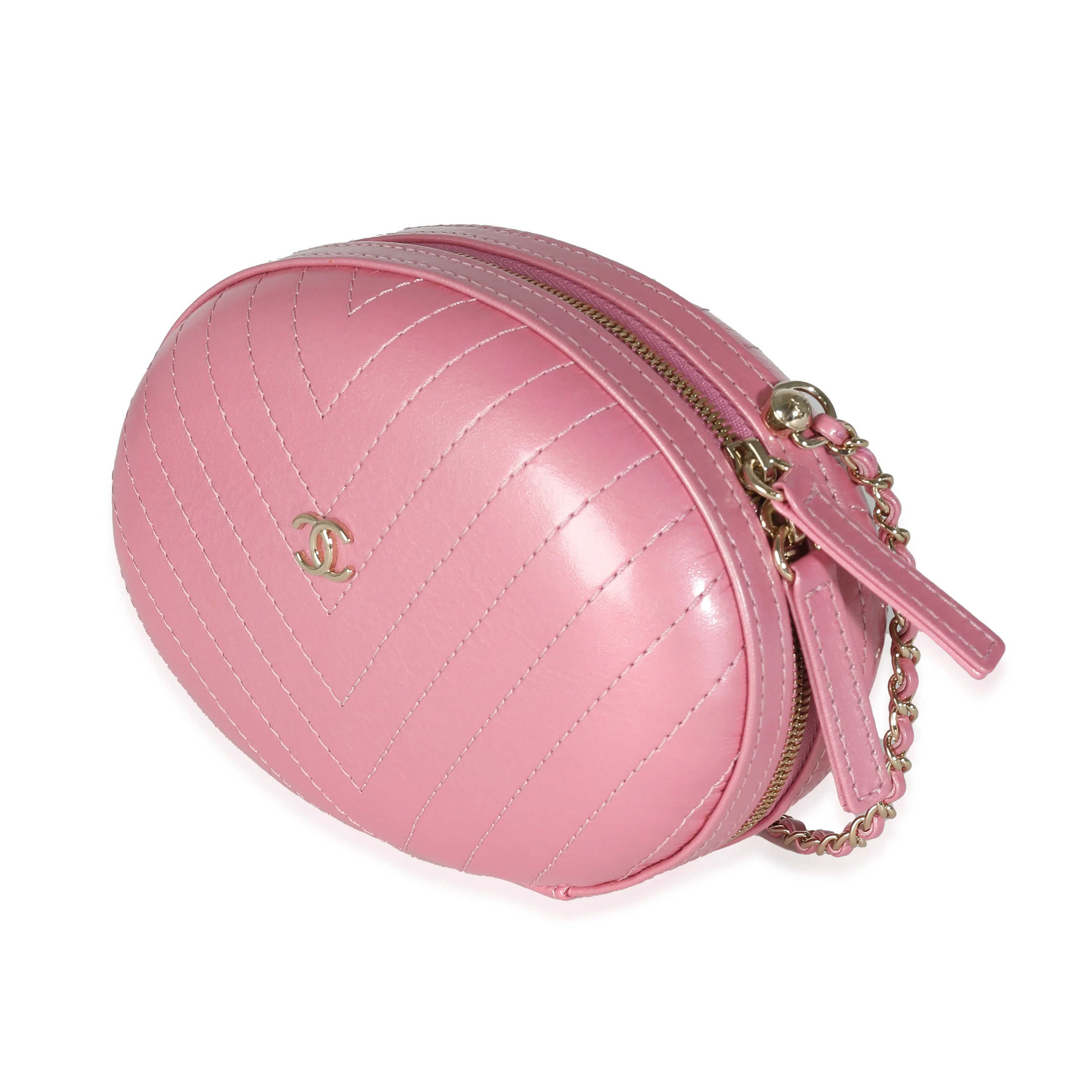 Pink Chevron Calfskin Evening Clutch With Chain - Image 2