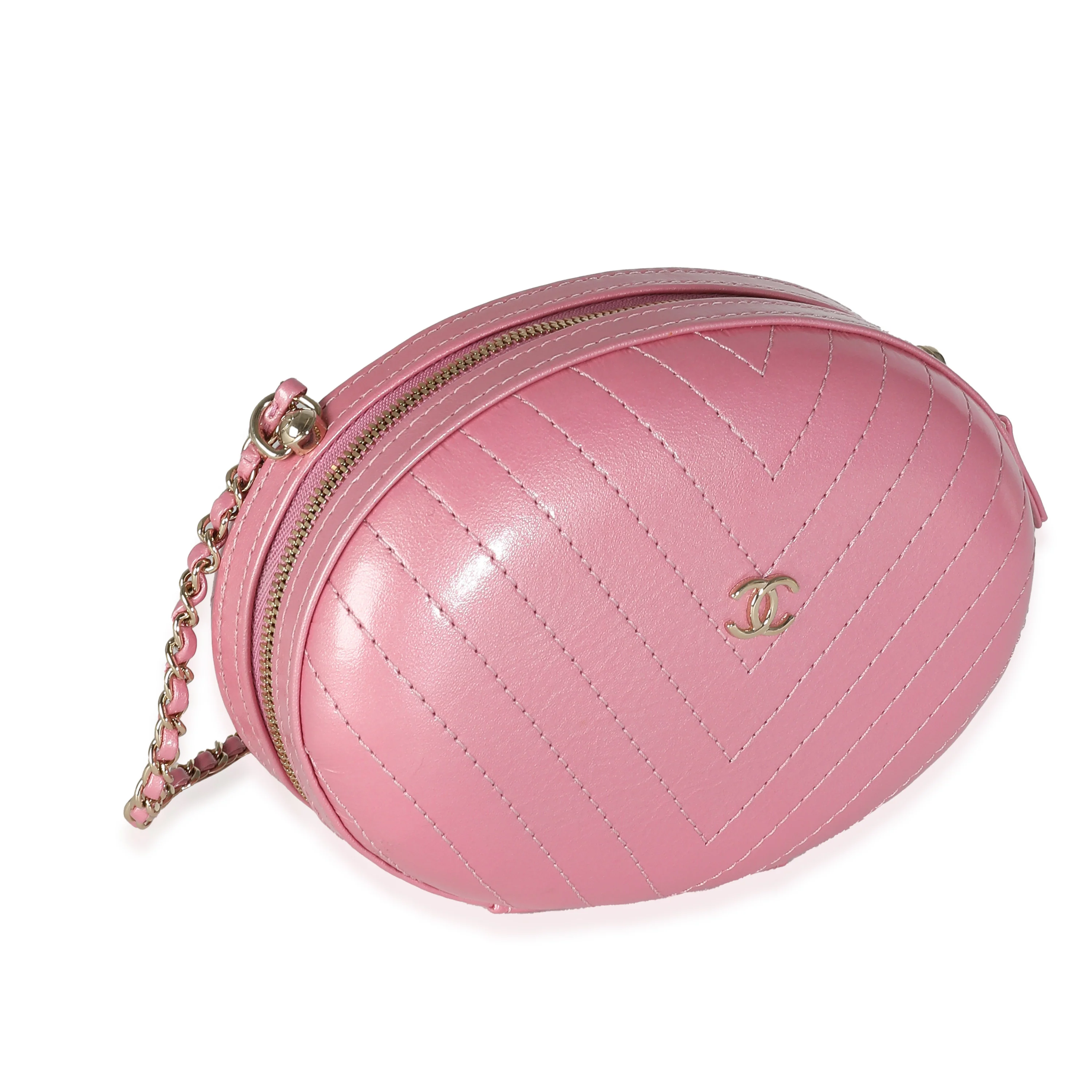 Pink Chevron Calfskin Evening Clutch With Chain - Image 3