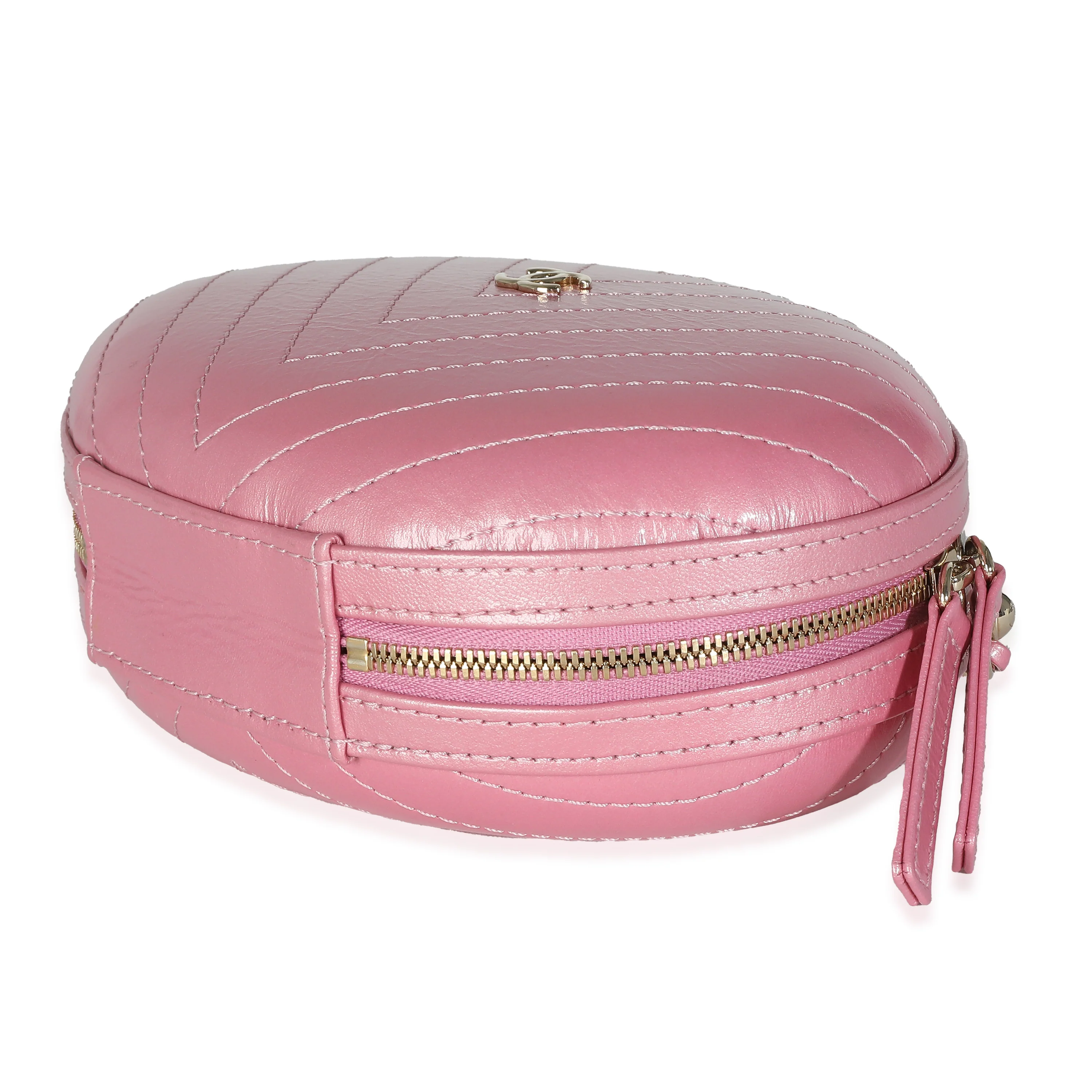 Pink Chevron Calfskin Evening Clutch With Chain - Image 4