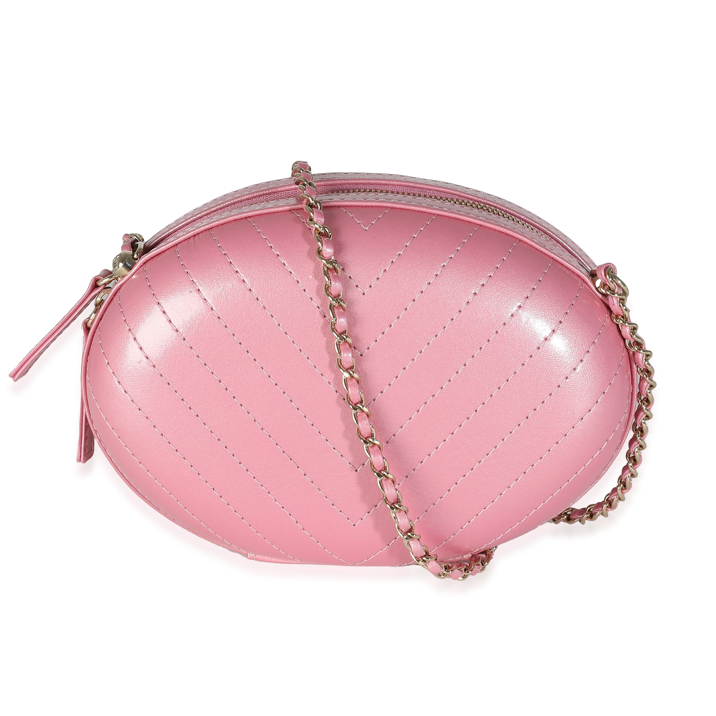 Pink Chevron Calfskin Evening Clutch With Chain - Image 5