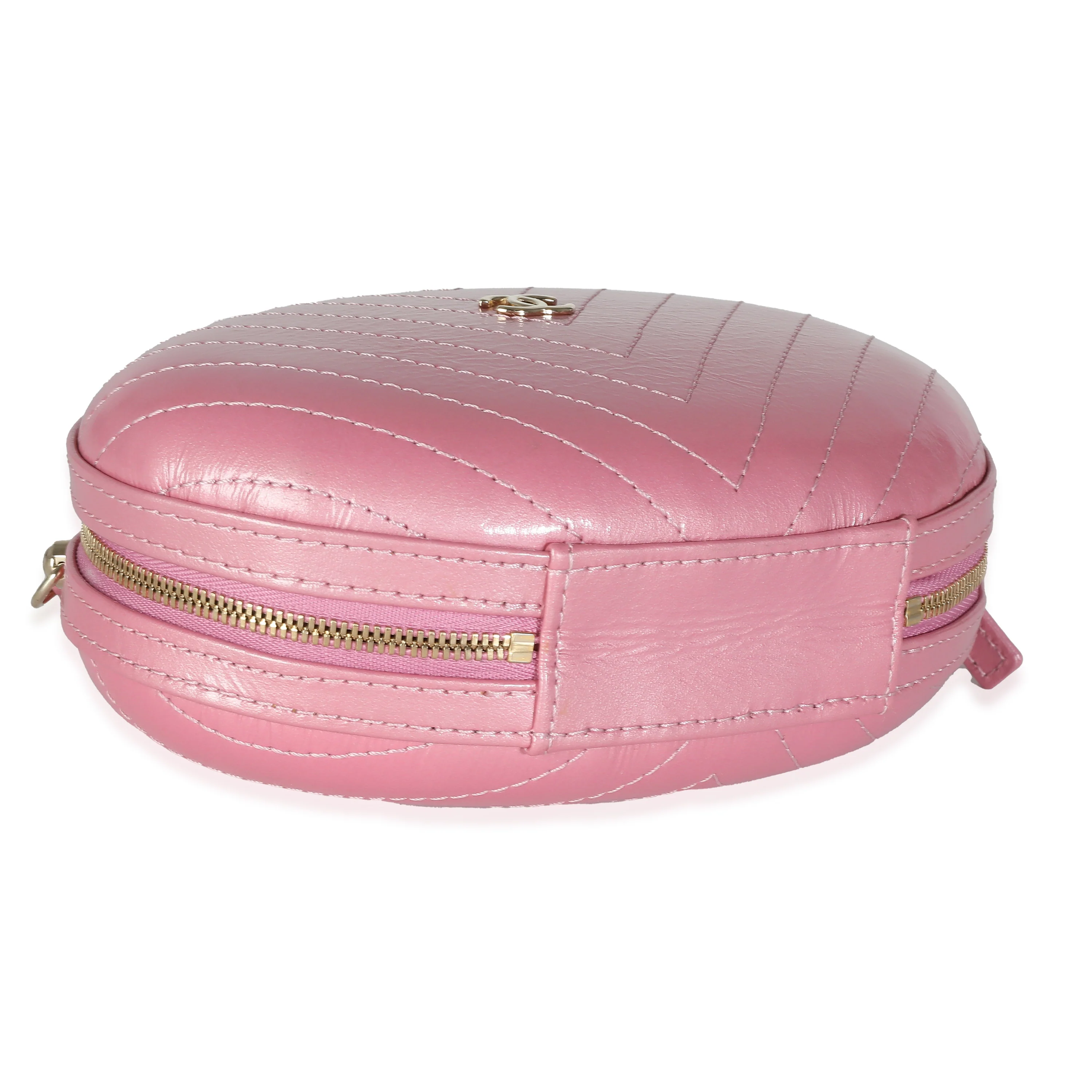 Pink Chevron Calfskin Evening Clutch With Chain - Image 7