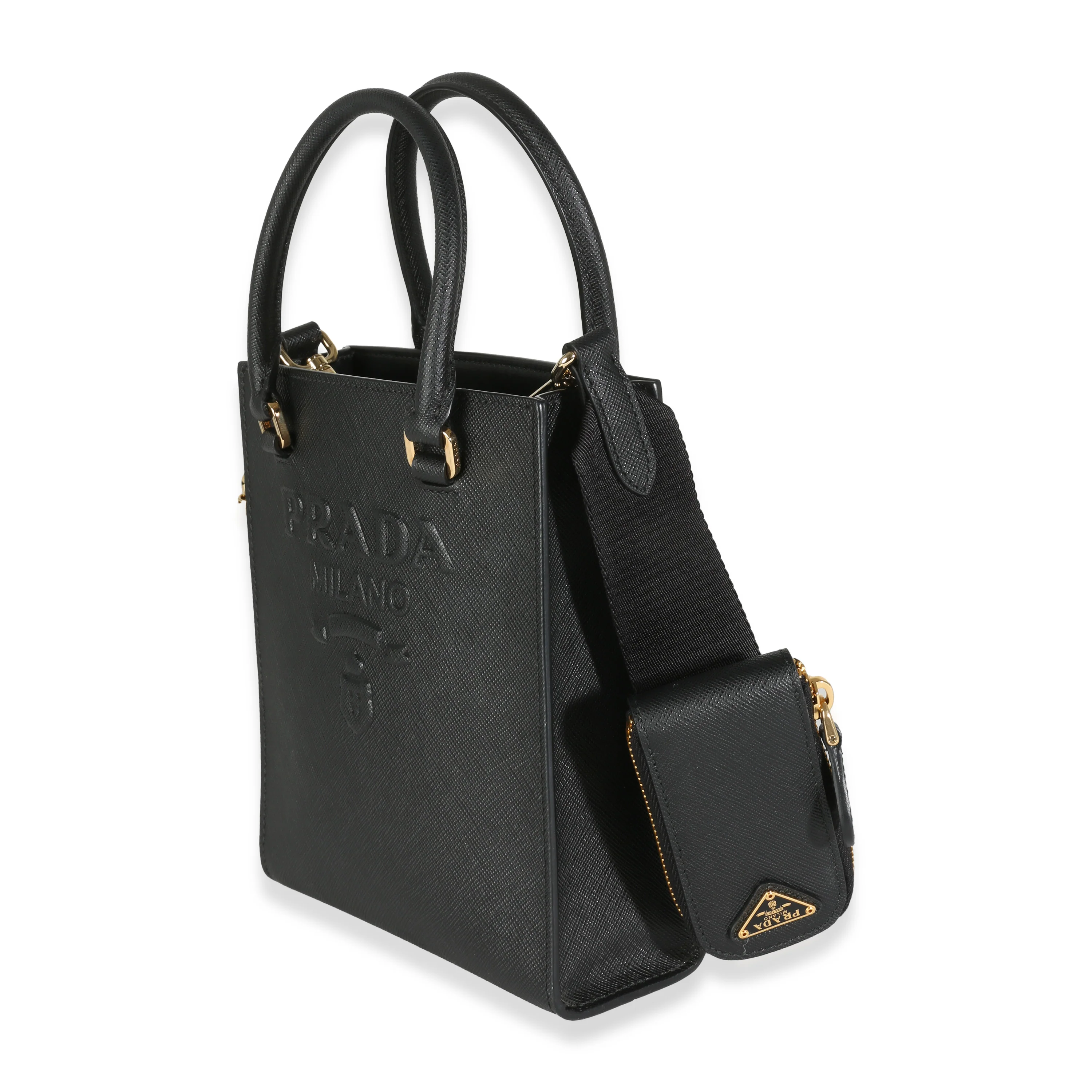 Black Saffiano Lux Embossed Logo Mini Tote - Image 2