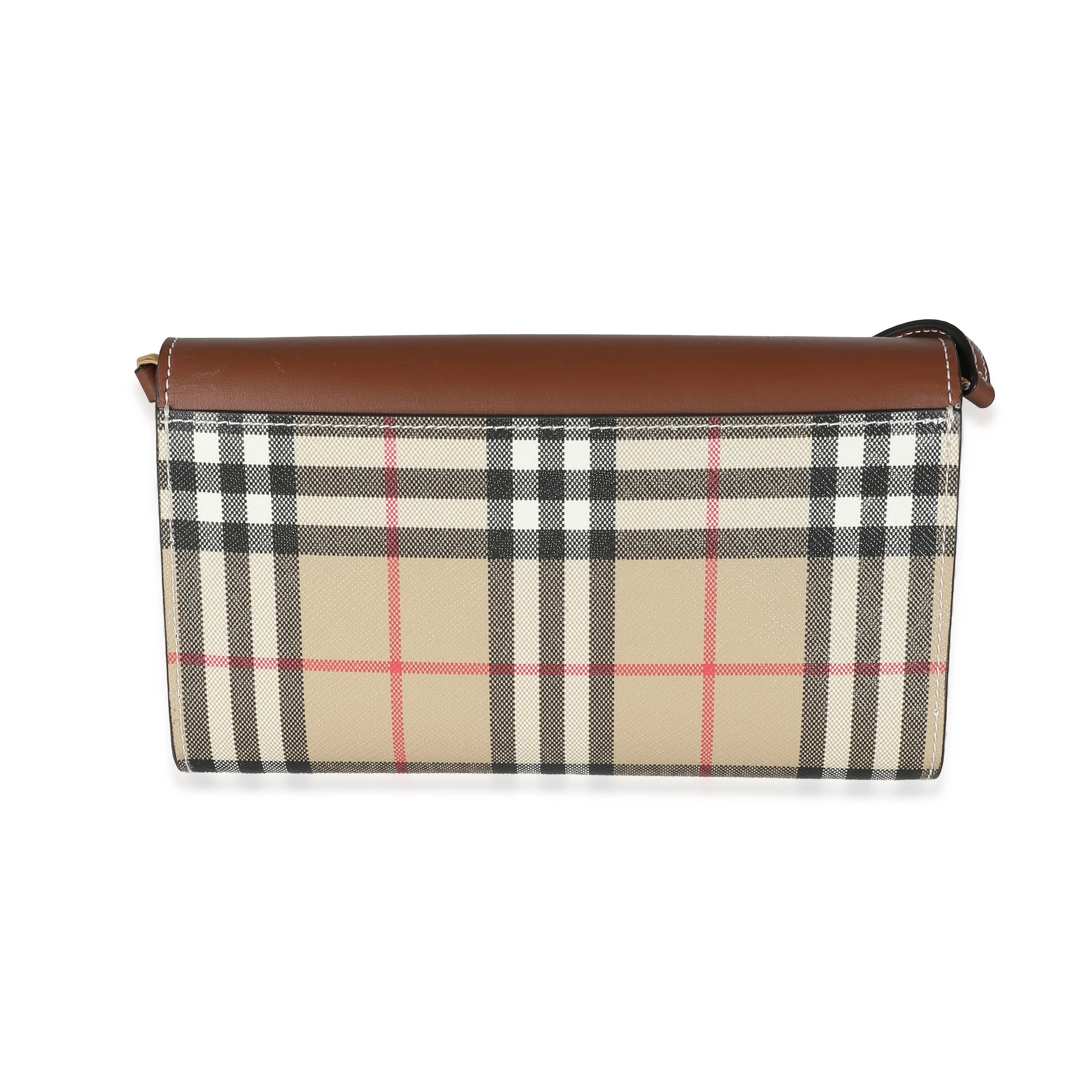 Beige Tan Calfskin Vintage Check Wallet With Strap - Image 5
