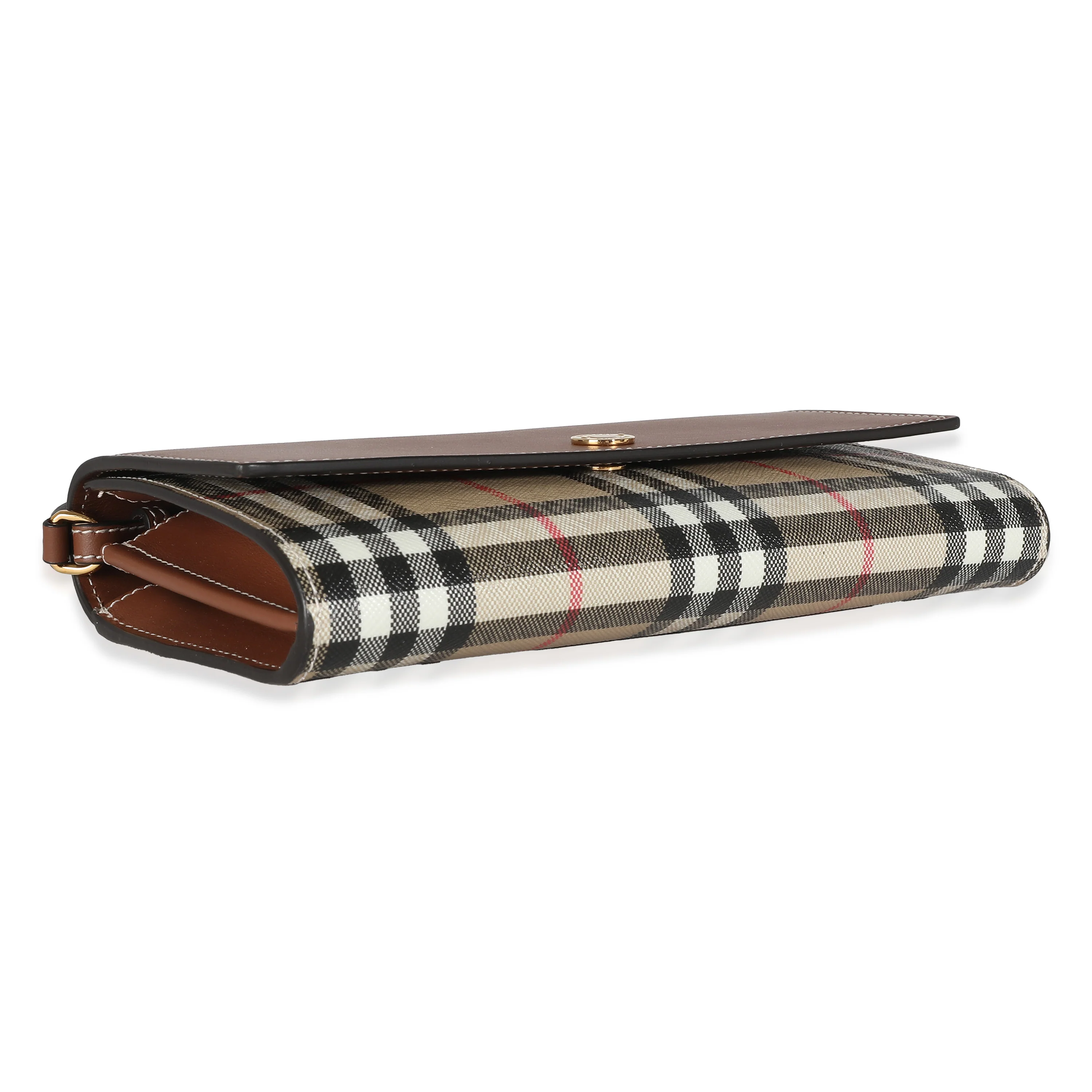 Beige Tan Calfskin Vintage Check Wallet With Strap - Image 7