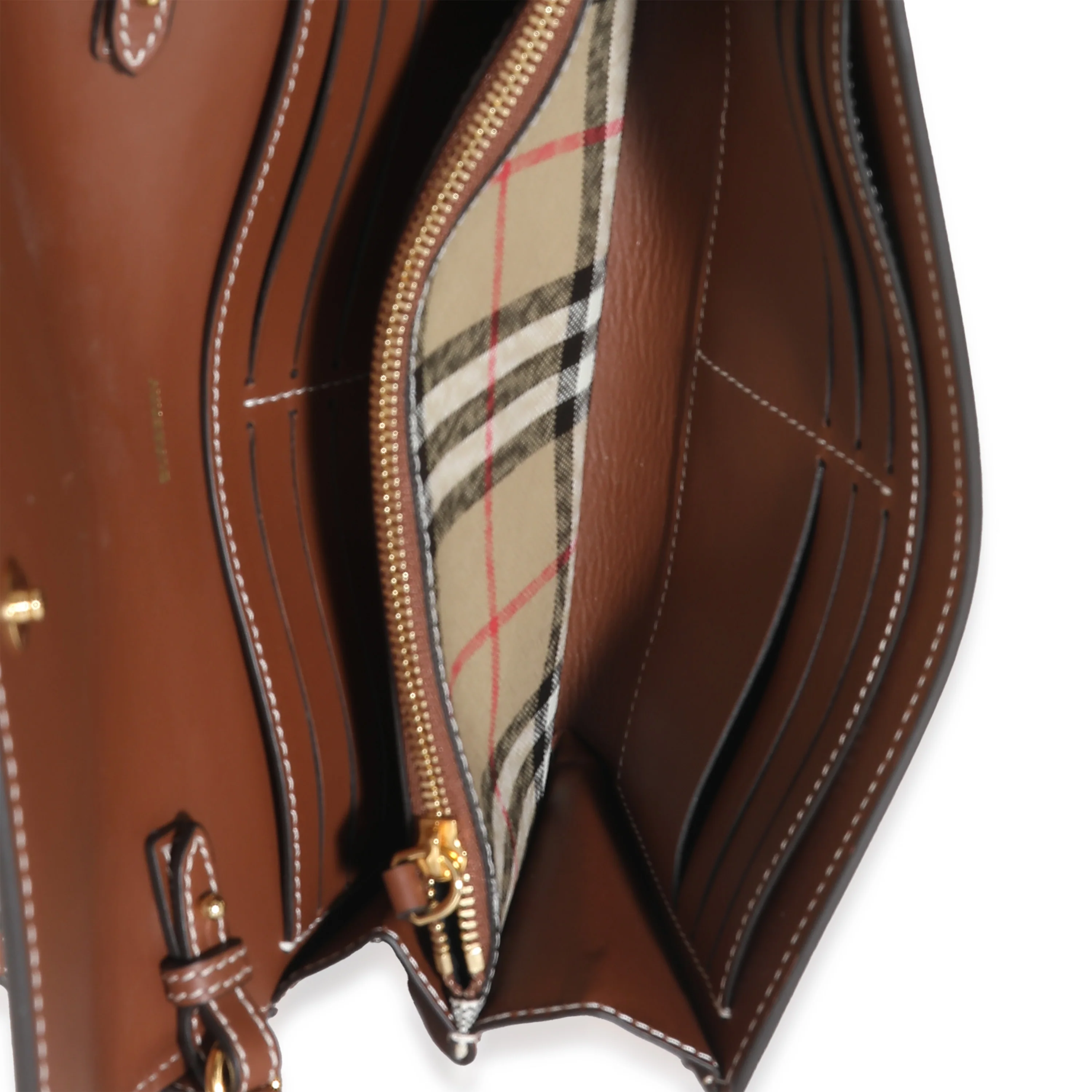 Beige Tan Calfskin Vintage Check Wallet With Strap - Image 9