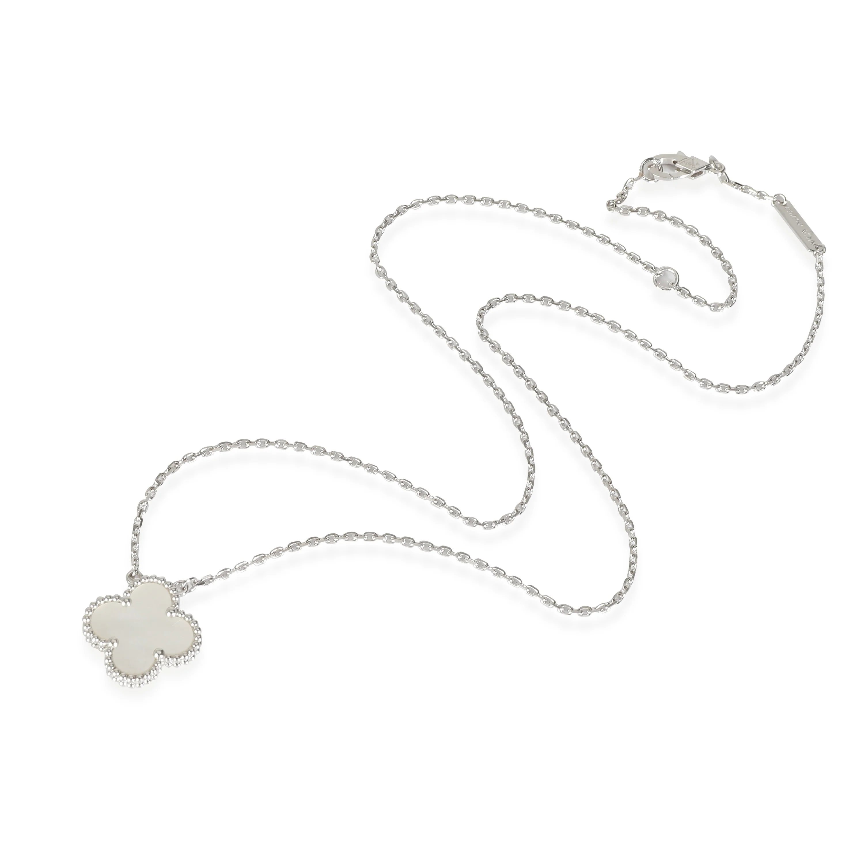 Vintage Alhambra Mother Of Pearl Pendant in 18k White Gold - Image 3