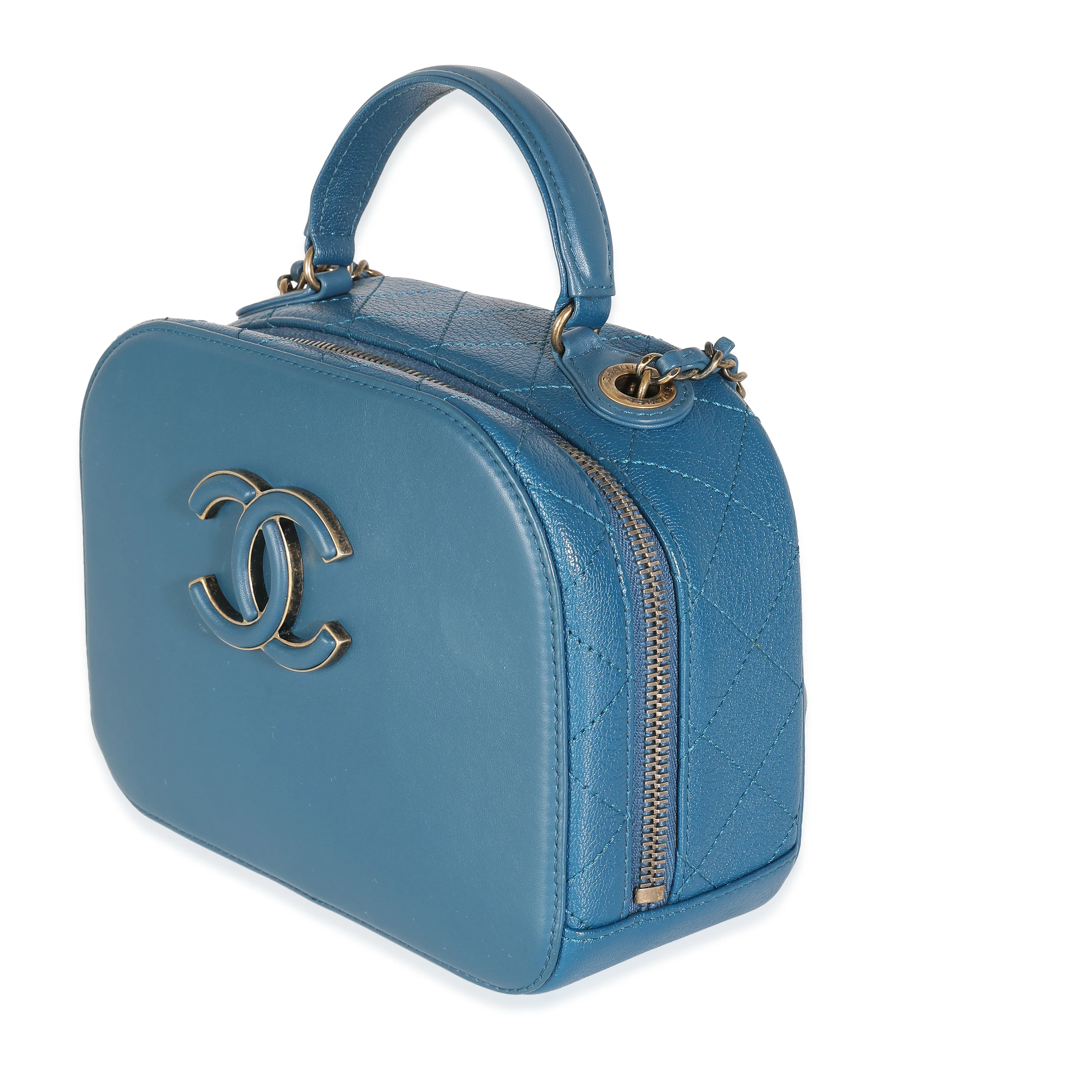 Blue Calfskin Quilted Goatskin Coco Curve Vanity Case - Image 2