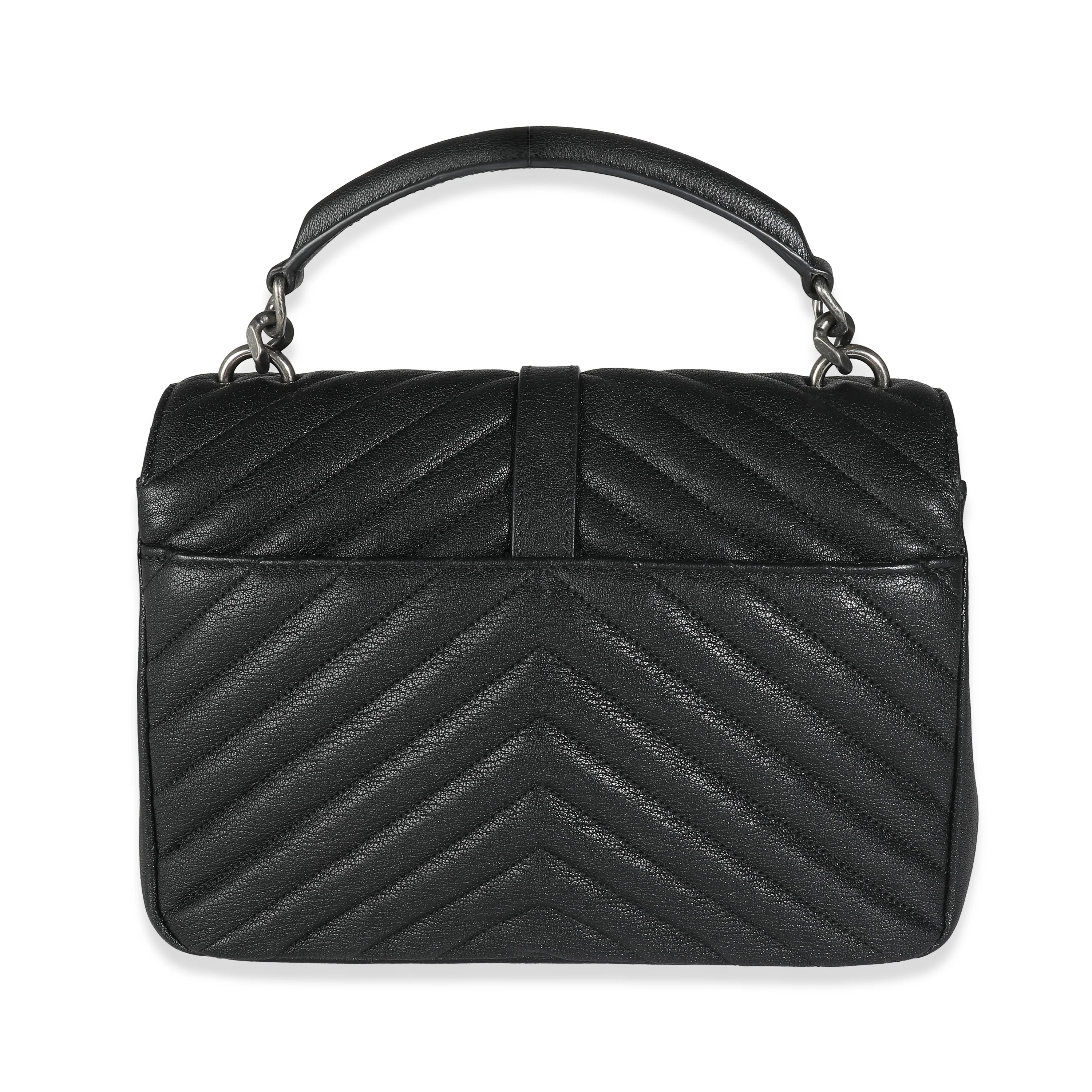 Black Matelasse Chevron Lambskin Medium College Bag - Image 4
