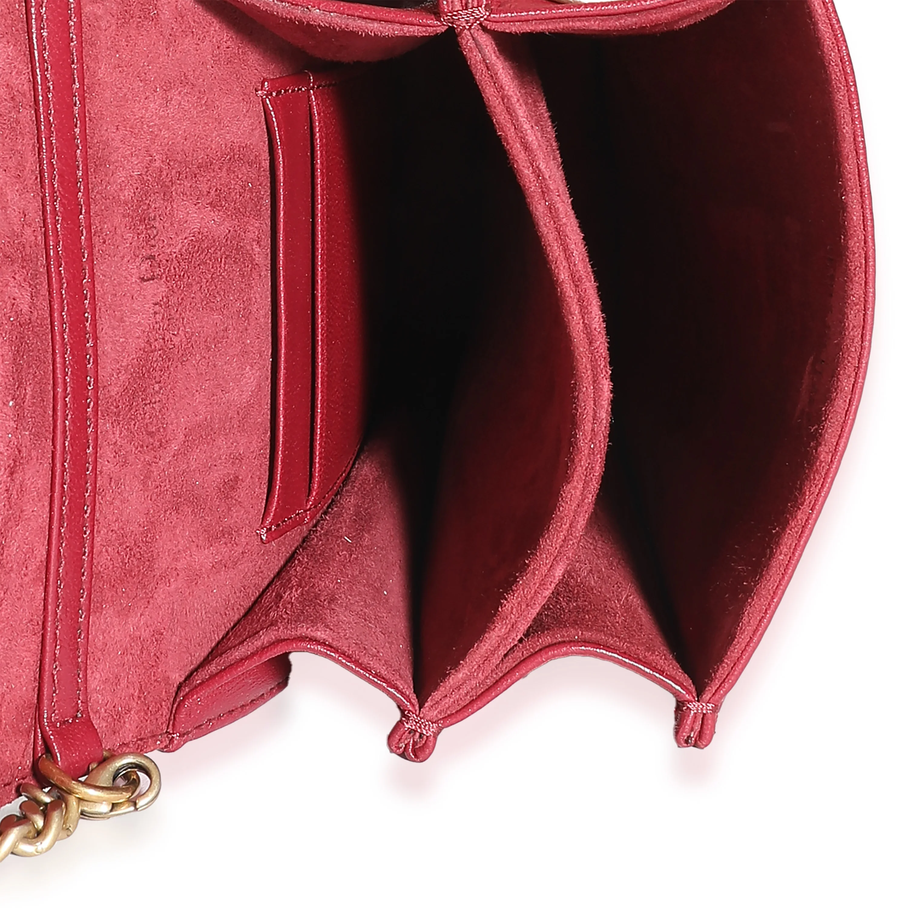 Red Leather Studded Diorama Vertical Clutch On Chain - Image 9