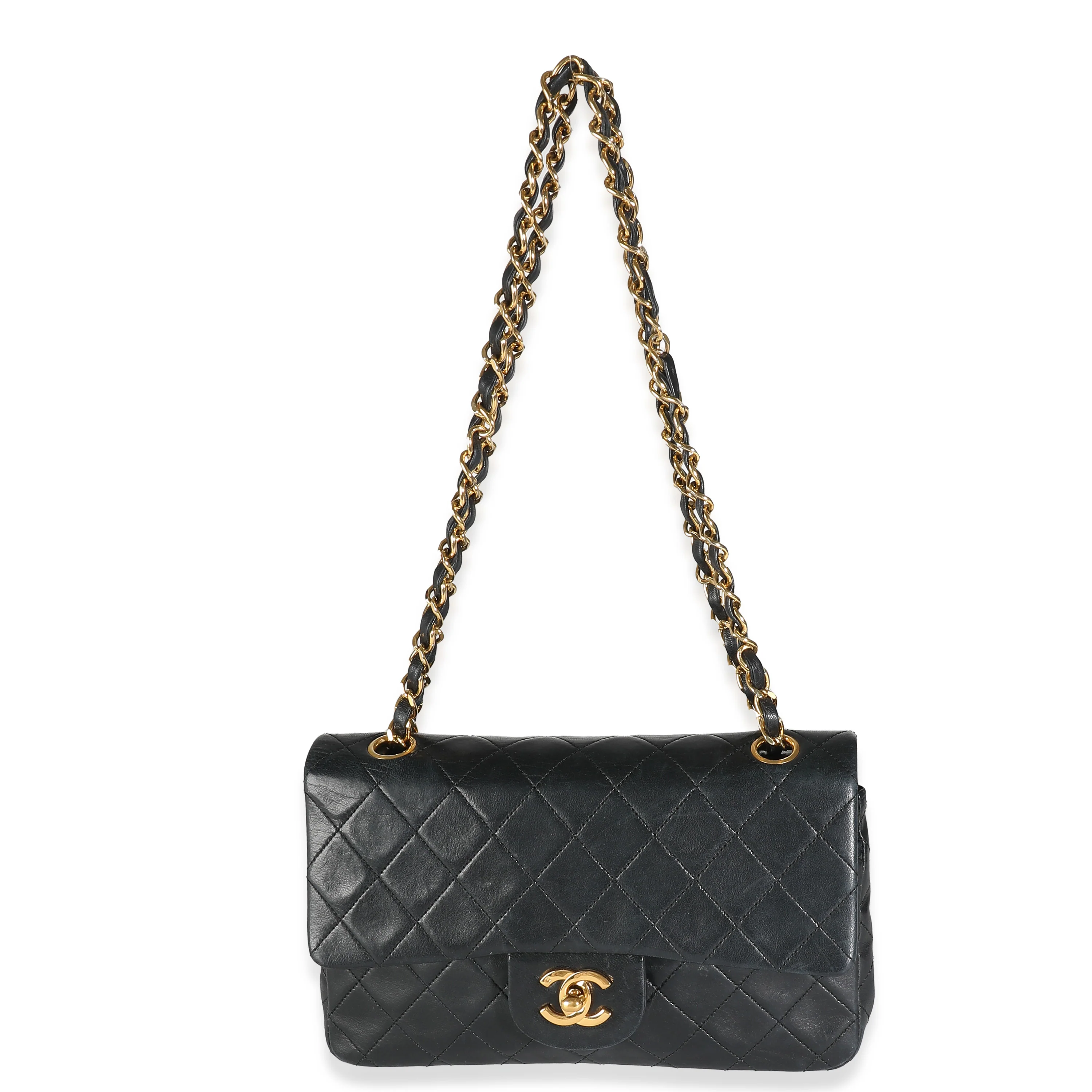 Vintage 24K Black Quilted Lambskin Small Classic Double Flap Bag - Image 8