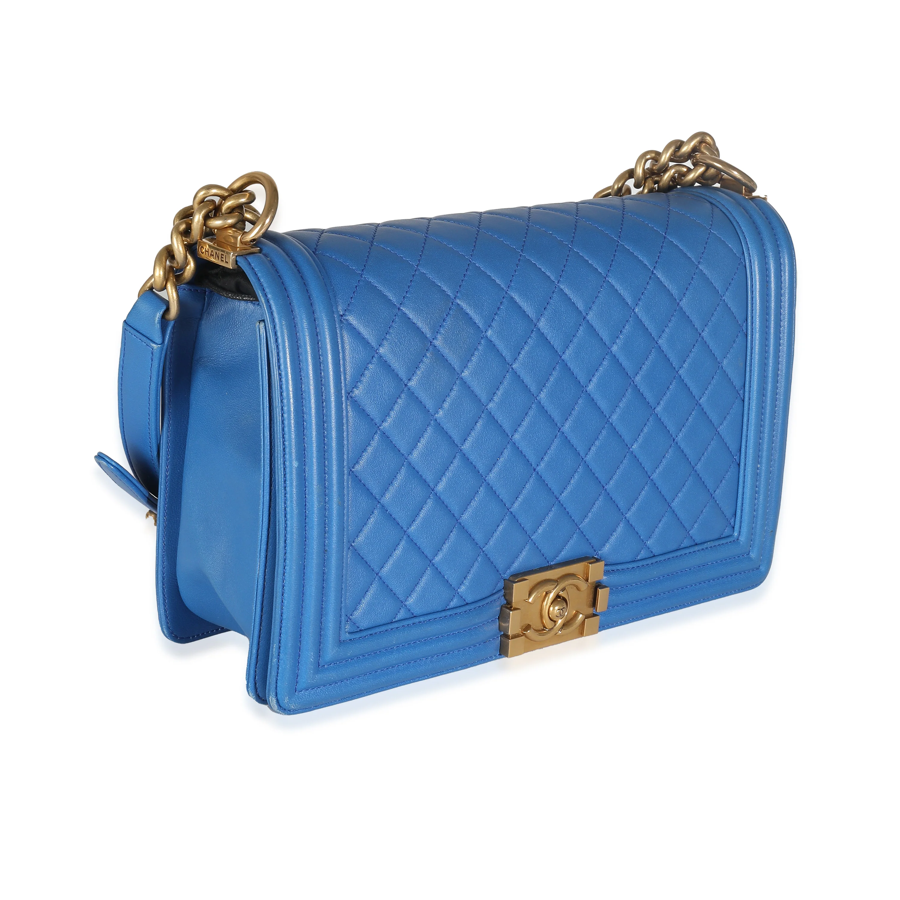 Blue Quilted Lambskin New Medium Boy Bag - Image 3