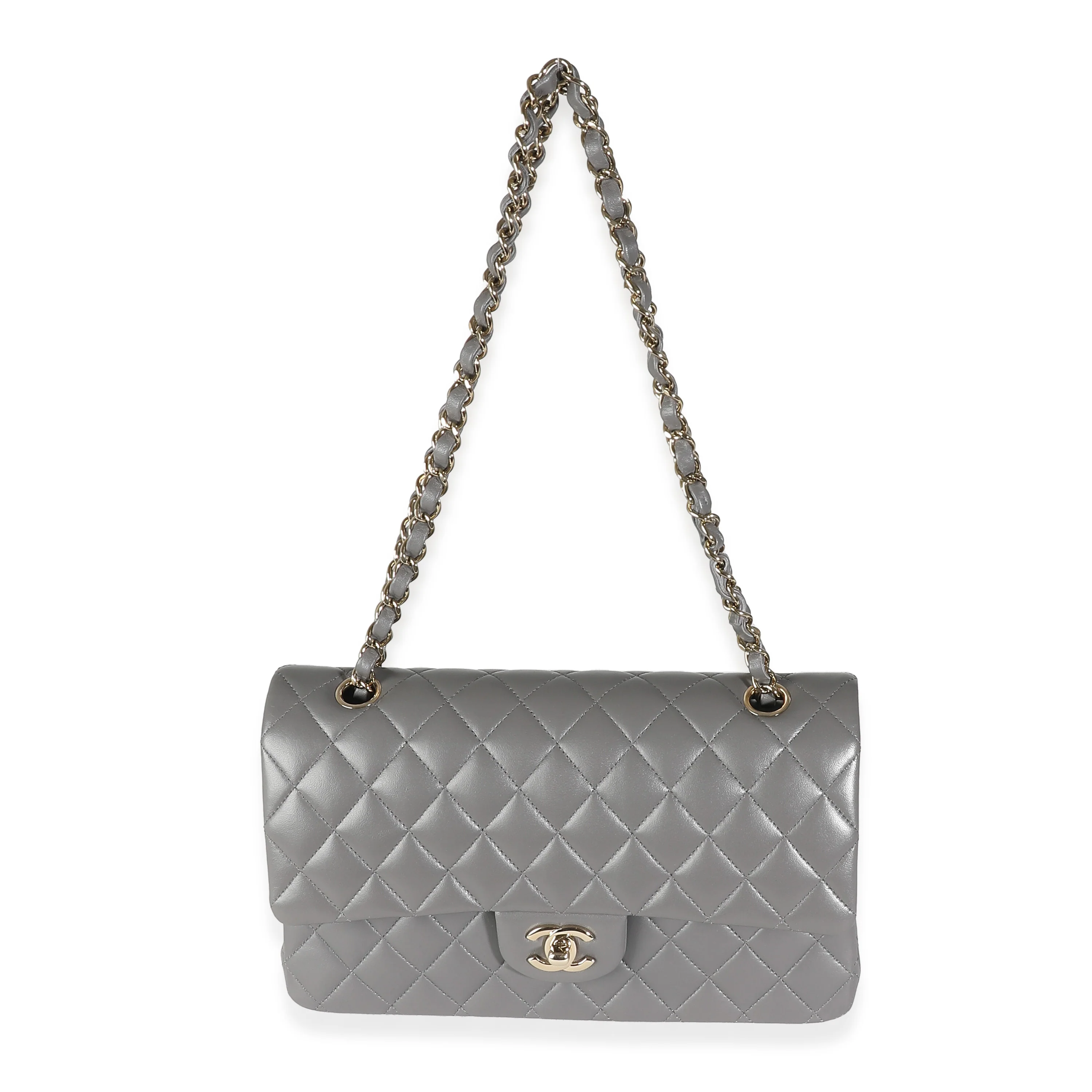 22A Grey Quilted Lambskin Medium Classic Double Flap Bag - Image 8