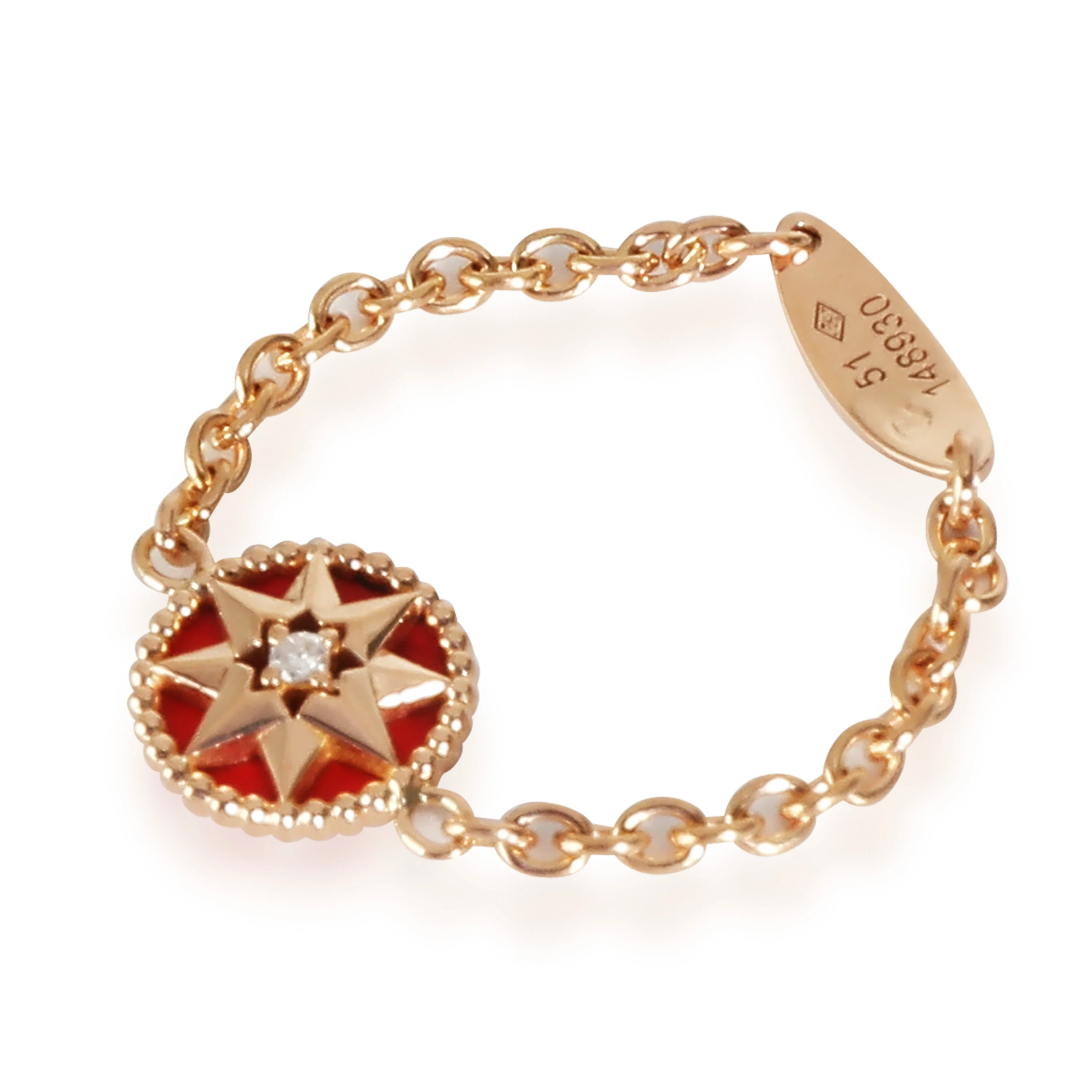 Dior Rose Des Vents Chain Ring With Red Lacquer & Diamond in 18KT Rose Gold - Image 2