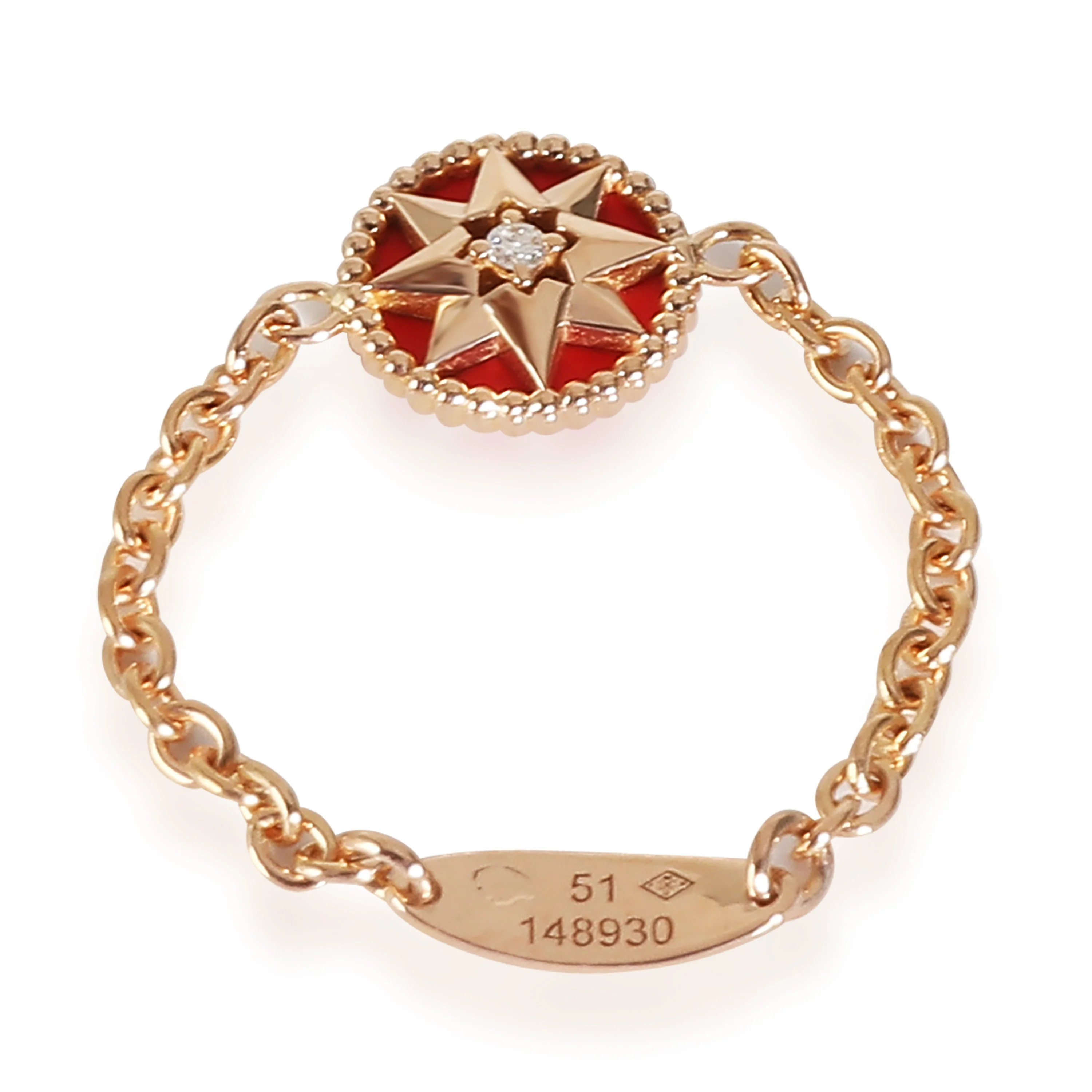 Dior Rose Des Vents Chain Ring With Red Lacquer & Diamond in 18KT Rose Gold - Image 3
