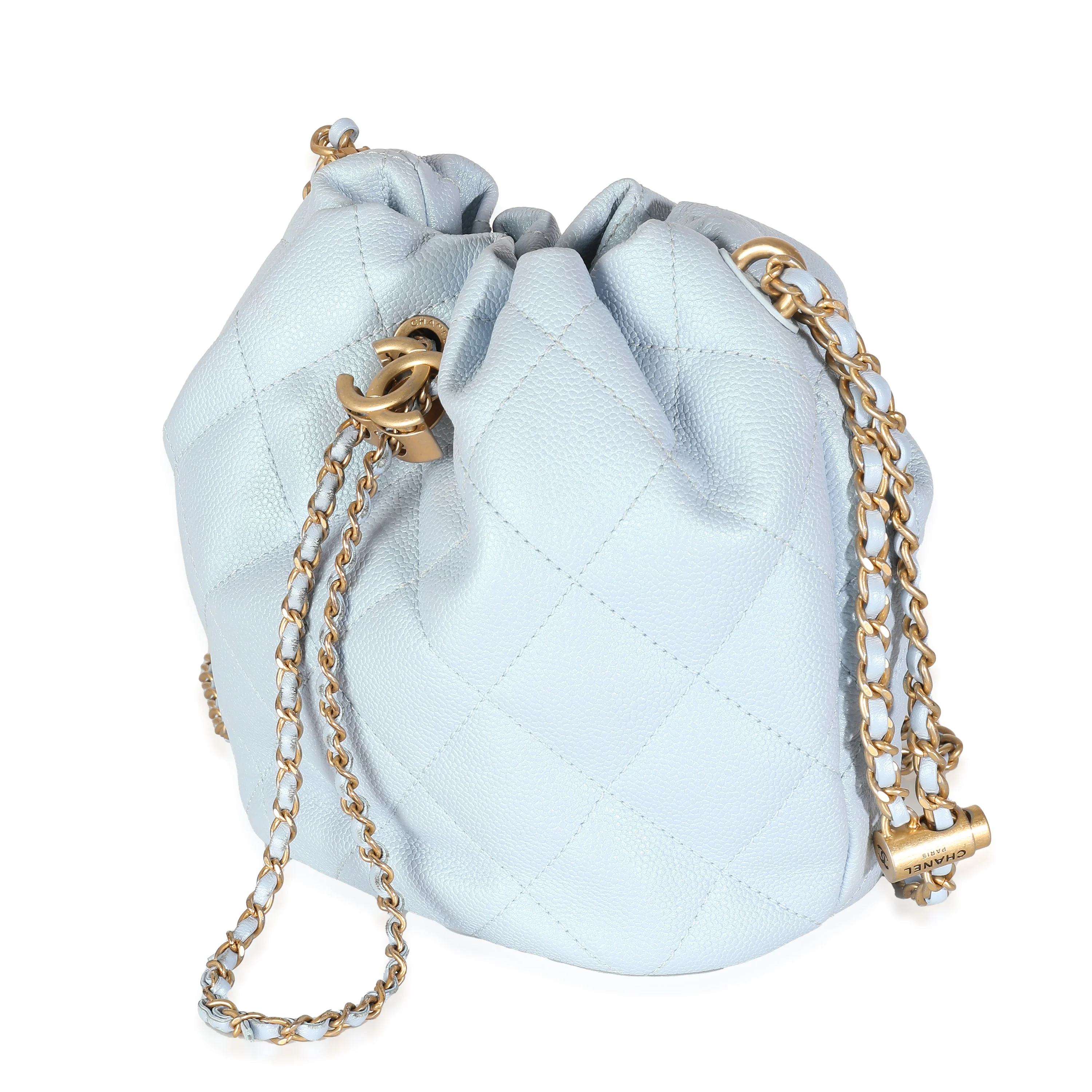 Light Blue Iridescent Quilted Caviar My Perfect CC Drawstring Handbag - Image 2