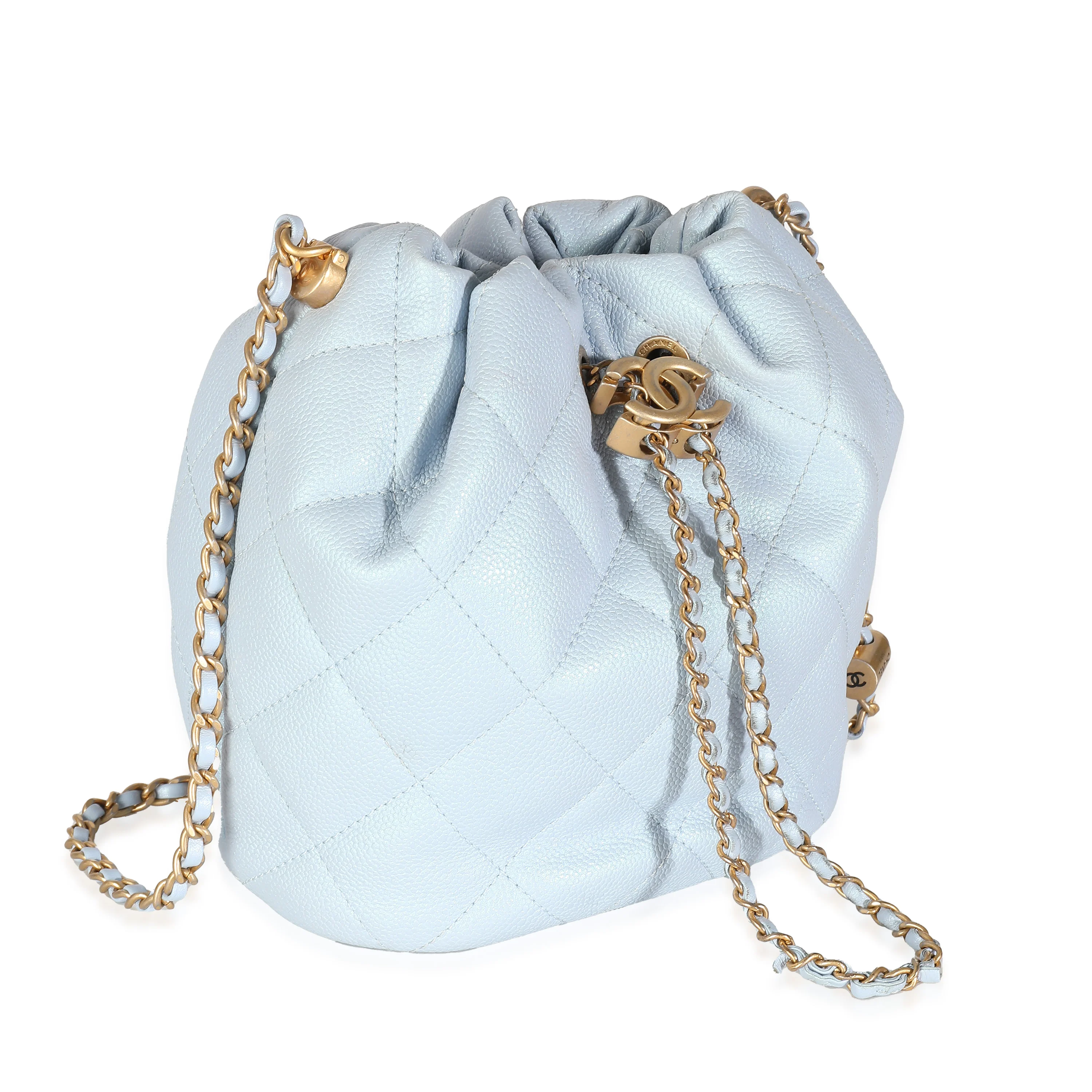 Light Blue Iridescent Quilted Caviar My Perfect CC Drawstring Handbag - Image 3