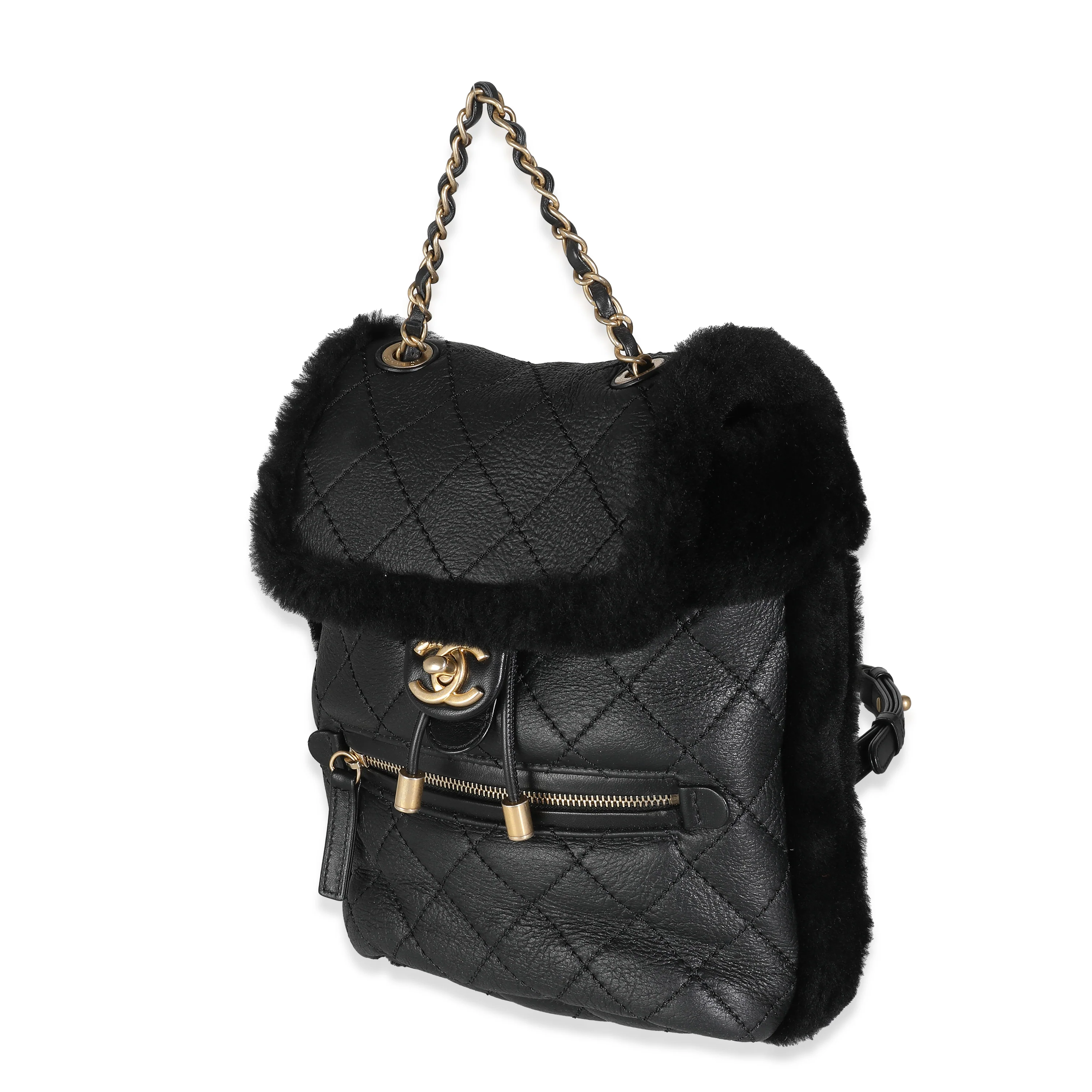 Black Quilted Shearling Paris Hamburg Small Backpack - Image 2
