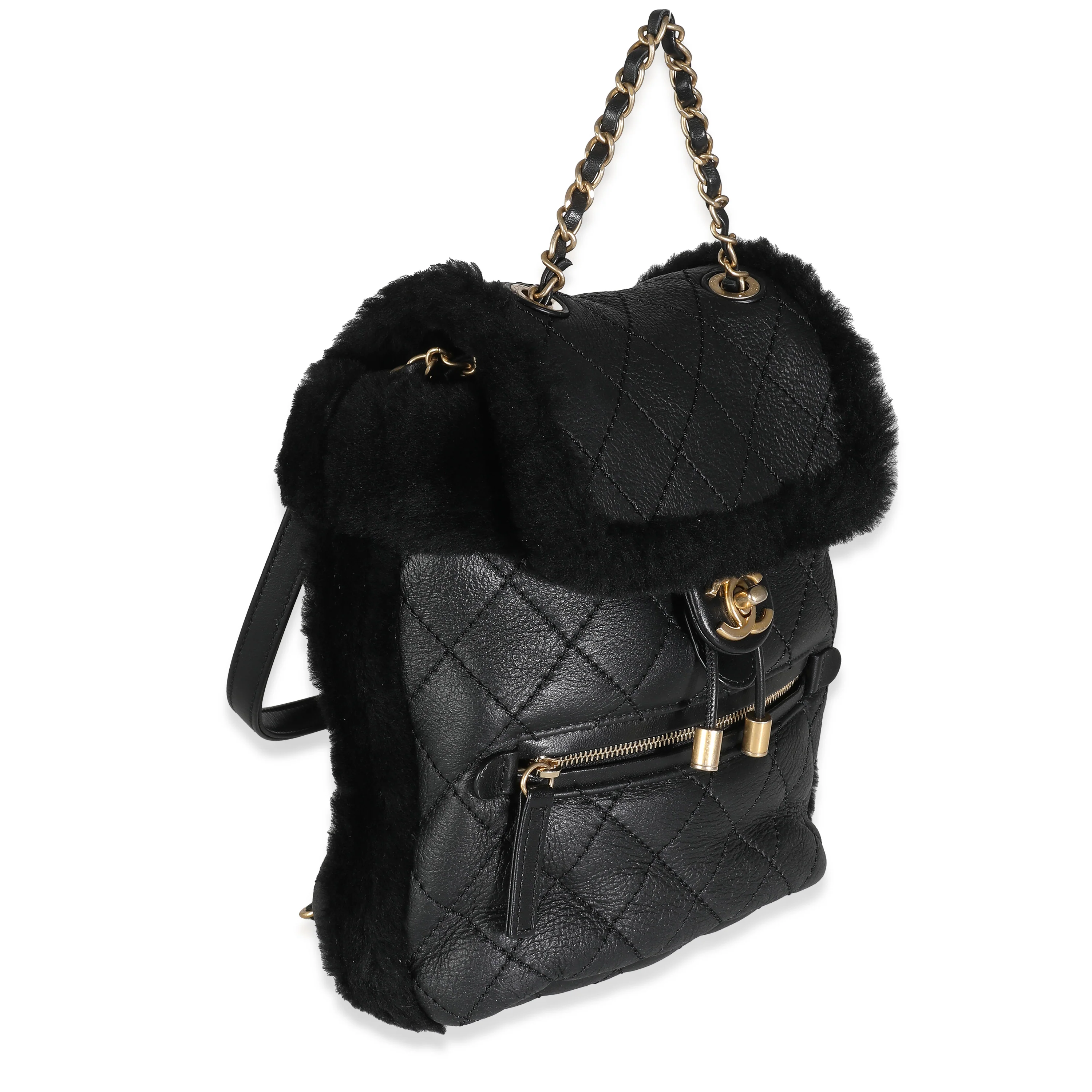 Black Quilted Shearling Paris Hamburg Small Backpack - Image 3