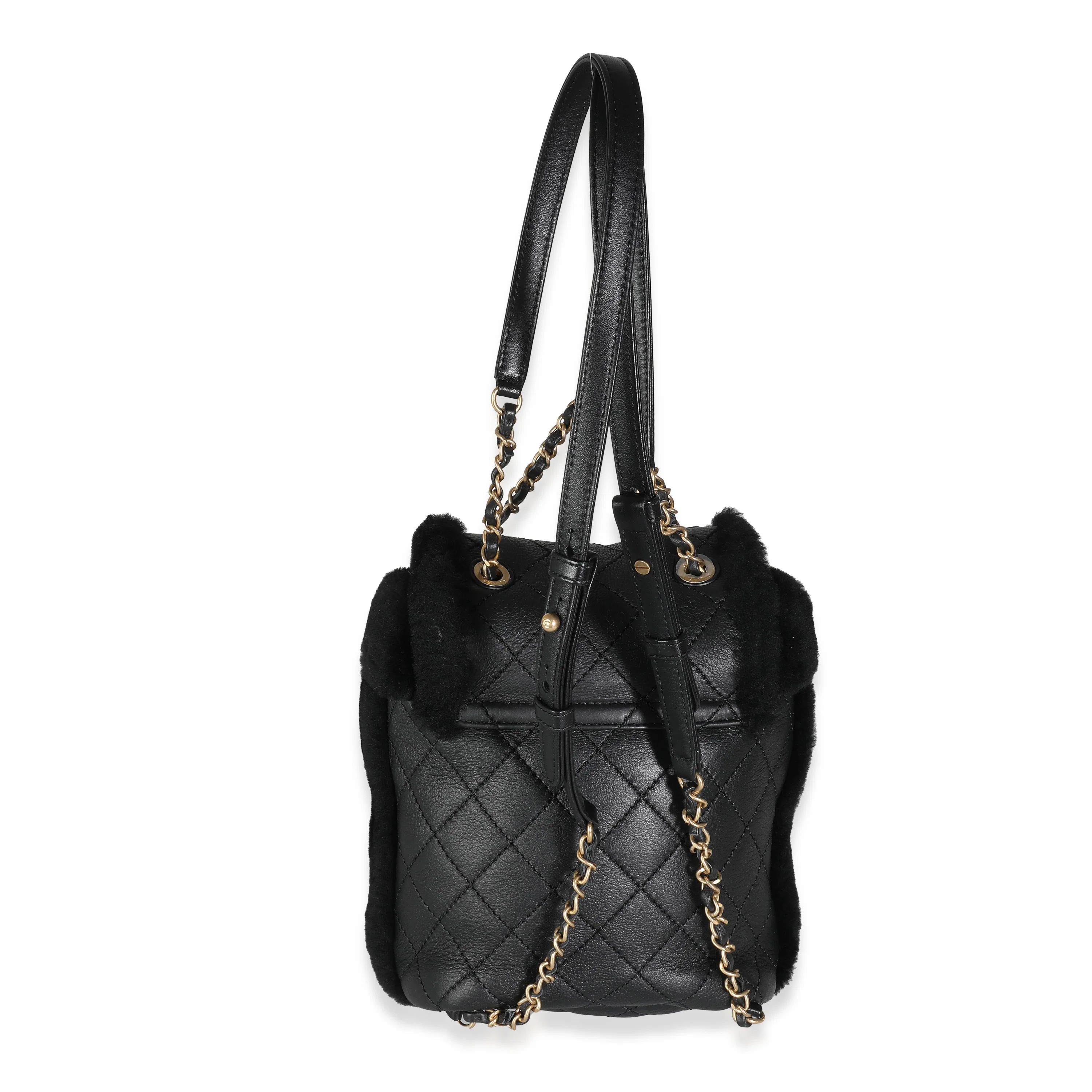 Black Quilted Shearling Paris Hamburg Small Backpack - Image 5